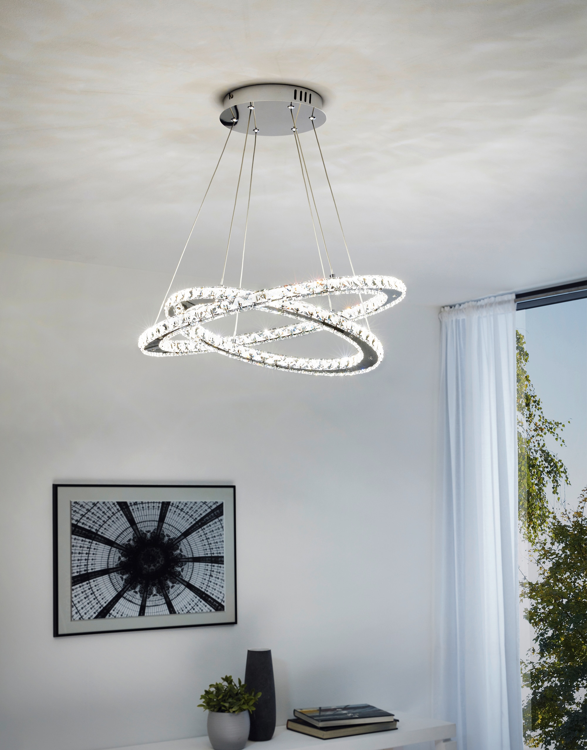 EGLO Hängeleuchte »VARRAZO Pendellampe, Stahl und Glas, Hängelampe, Esszimmerlampe, Lampe«, 1 flammig, Leuchtmittel LED-Board | LED fest integriert, Hängeleuchte, Wohnzimmerlampe, H120 x Ø55 cm, chrom,
29W inkl.