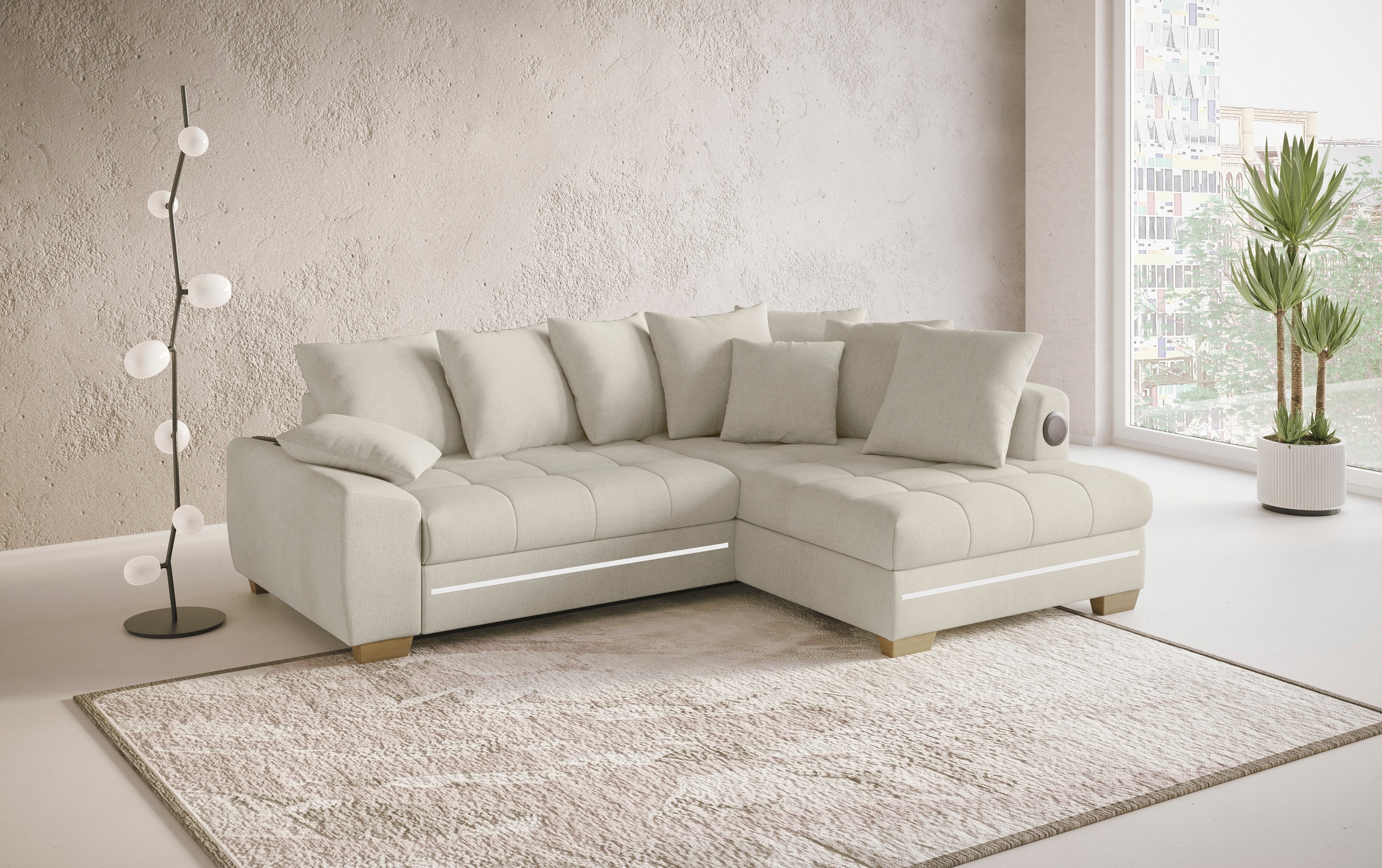 Mr. Couch Ecksofa »Nikita II, L-Form«, RGB-LED, Bluetooth-Soundsystem, wahlweise mit Bett, Bettkasten