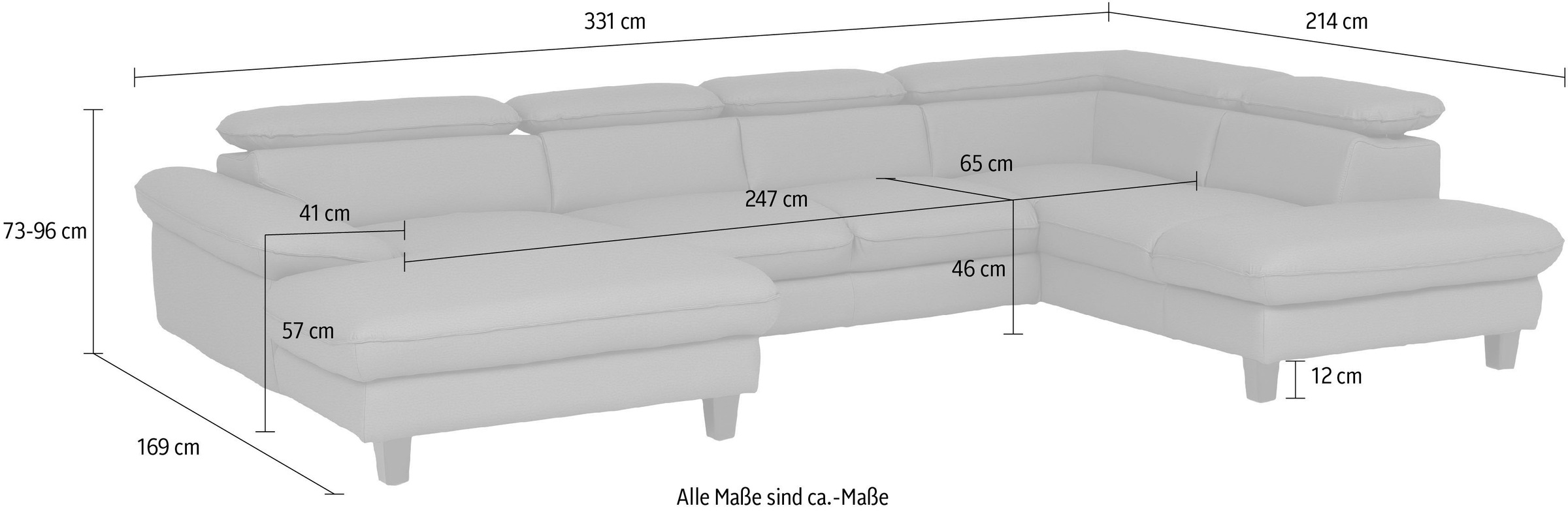 Home affaire Wohnlandschaft »Pilot U-Form« mit Kopfteilverstellung, wahlweise mit Bettfunktion & Bettkasten