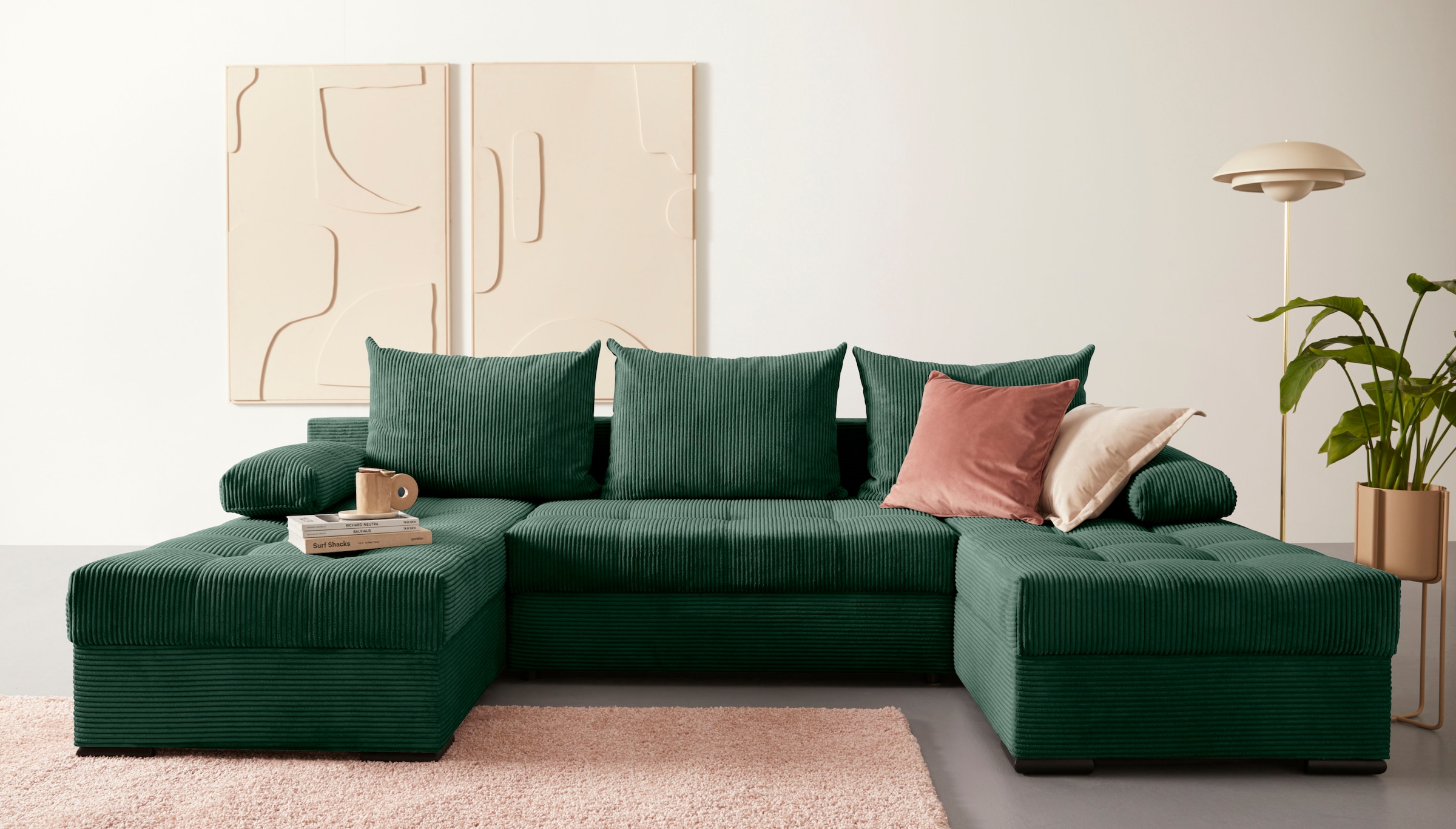 COLLECTION AB Wohnlandschaft »Josy, U-Form, Schlafsofa mit Bettkasten«, (Cord-/Mix), flexible Recamiere, Breite: 269cm, inklusive Rückenkissen, Cord