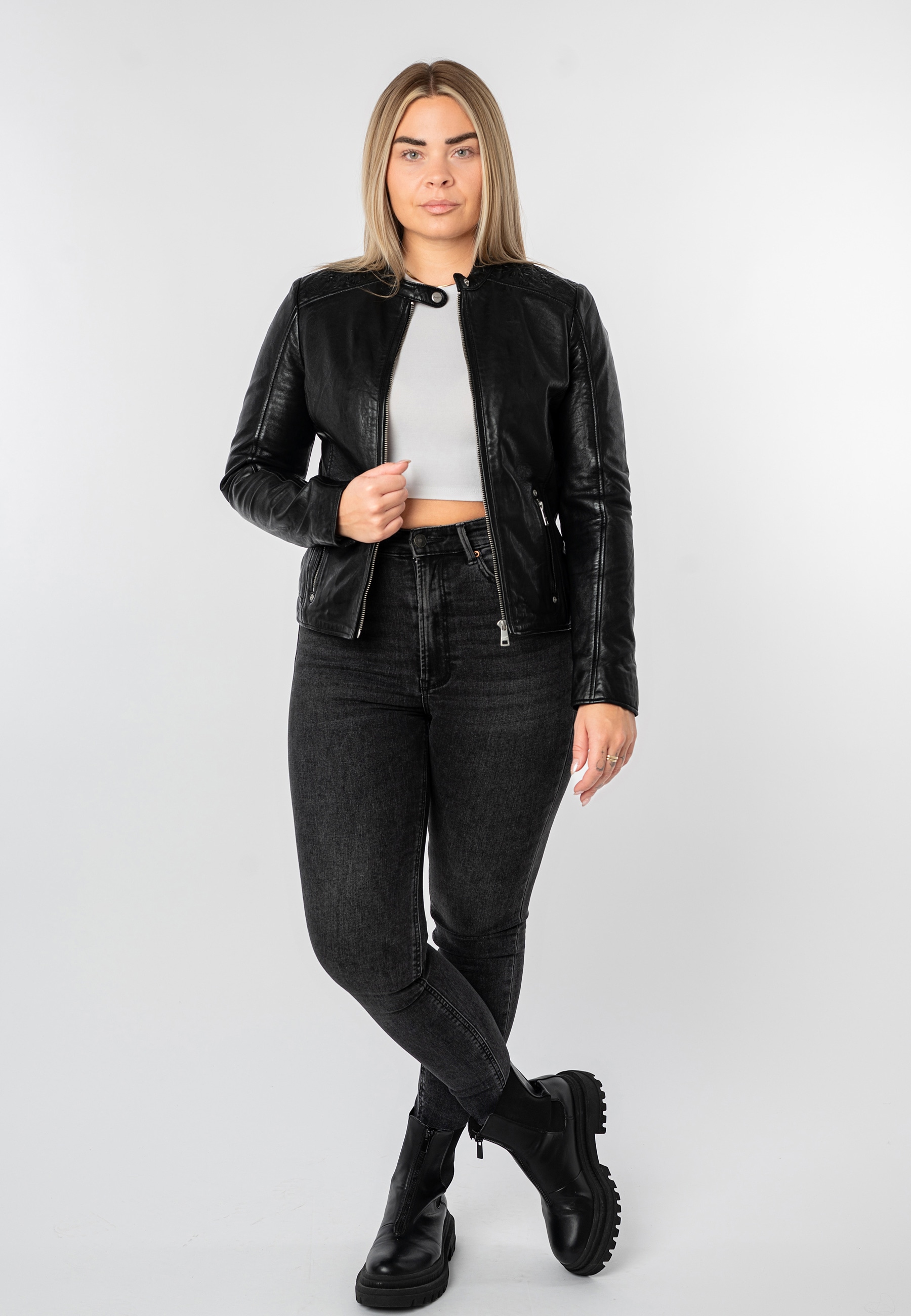 Mauritius Lederjacke »MWMabou« Bikerjacke mit dekorativer Schulterpartie