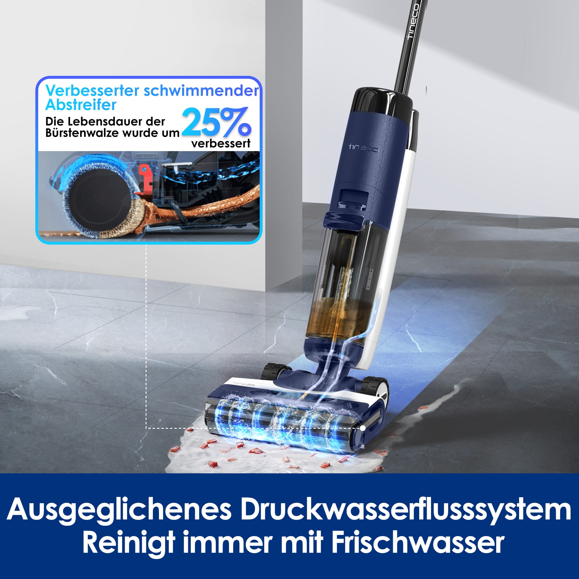 Tineco Nass-Trocken-Sauger »Floor One S7 Flashdry PET, 70° Grad Heißluft-Trocknung, 40 Min Akku,«, beidseitige Kantenreinigung, automatische Anpassung der Saugleistung