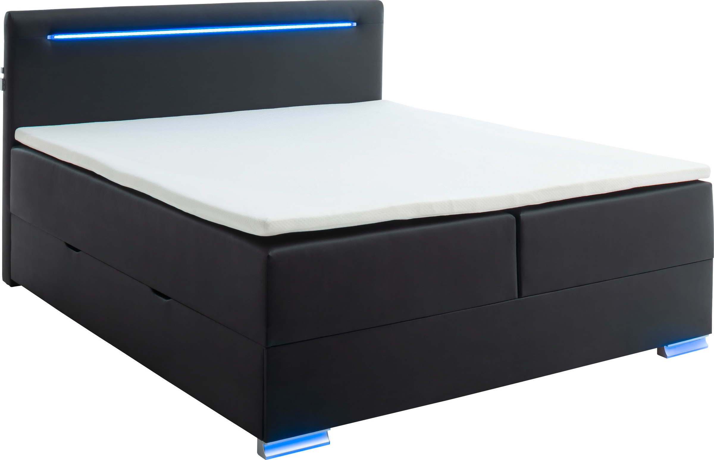 meise.möbel Boxspringbett »Las Vegas«, Füße und Kopfteil mit LED-Beleuchtung, mit Bettkasten und Topper
