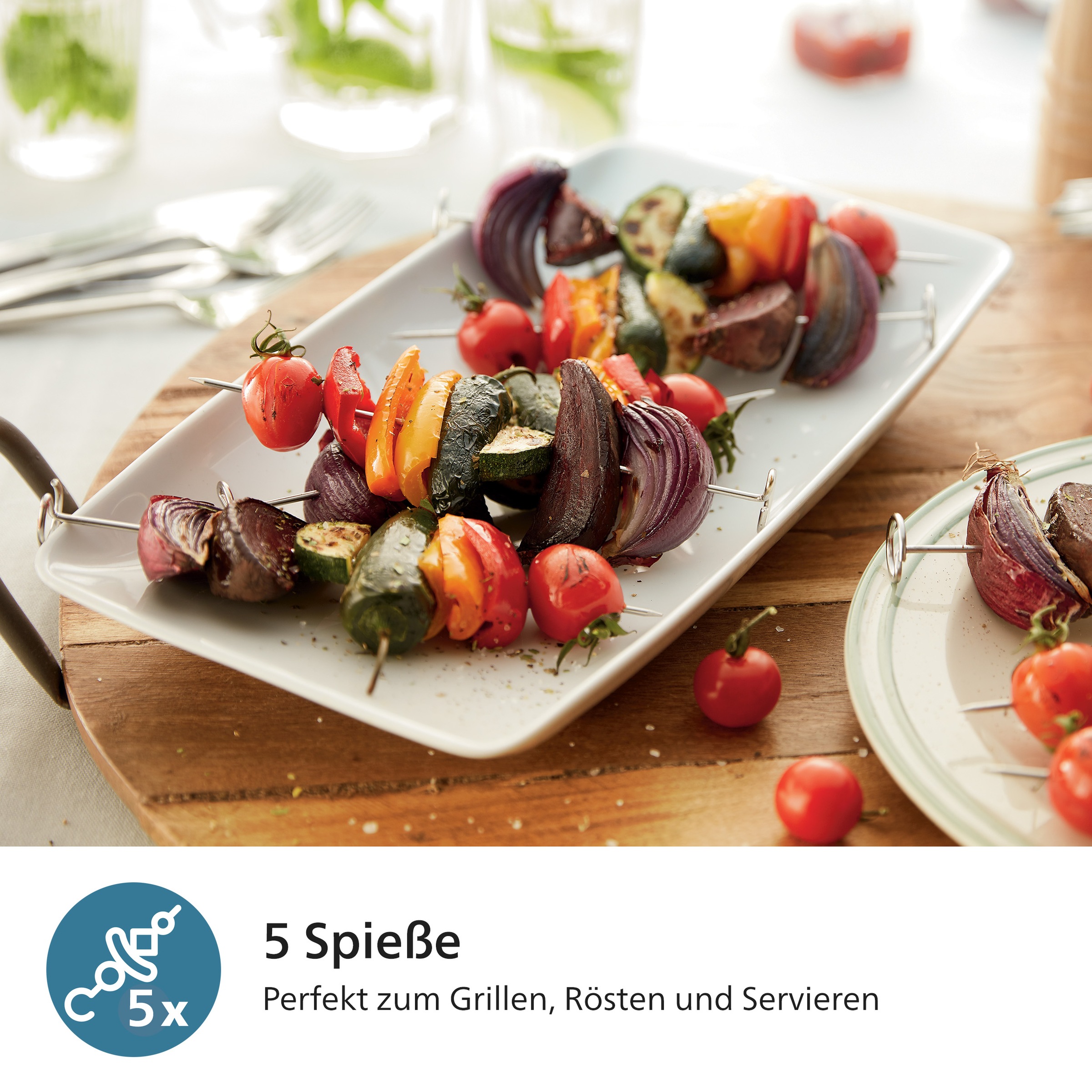 Philips Grillpfanneneinsatz »HD9946/00 für Airfryer 6,2 l, Grillplatte zum Garen auf 2 Ebenen«, (Set, 6 St.), inkl. 5 Spieße, HomeID App, spülmaschinenfest