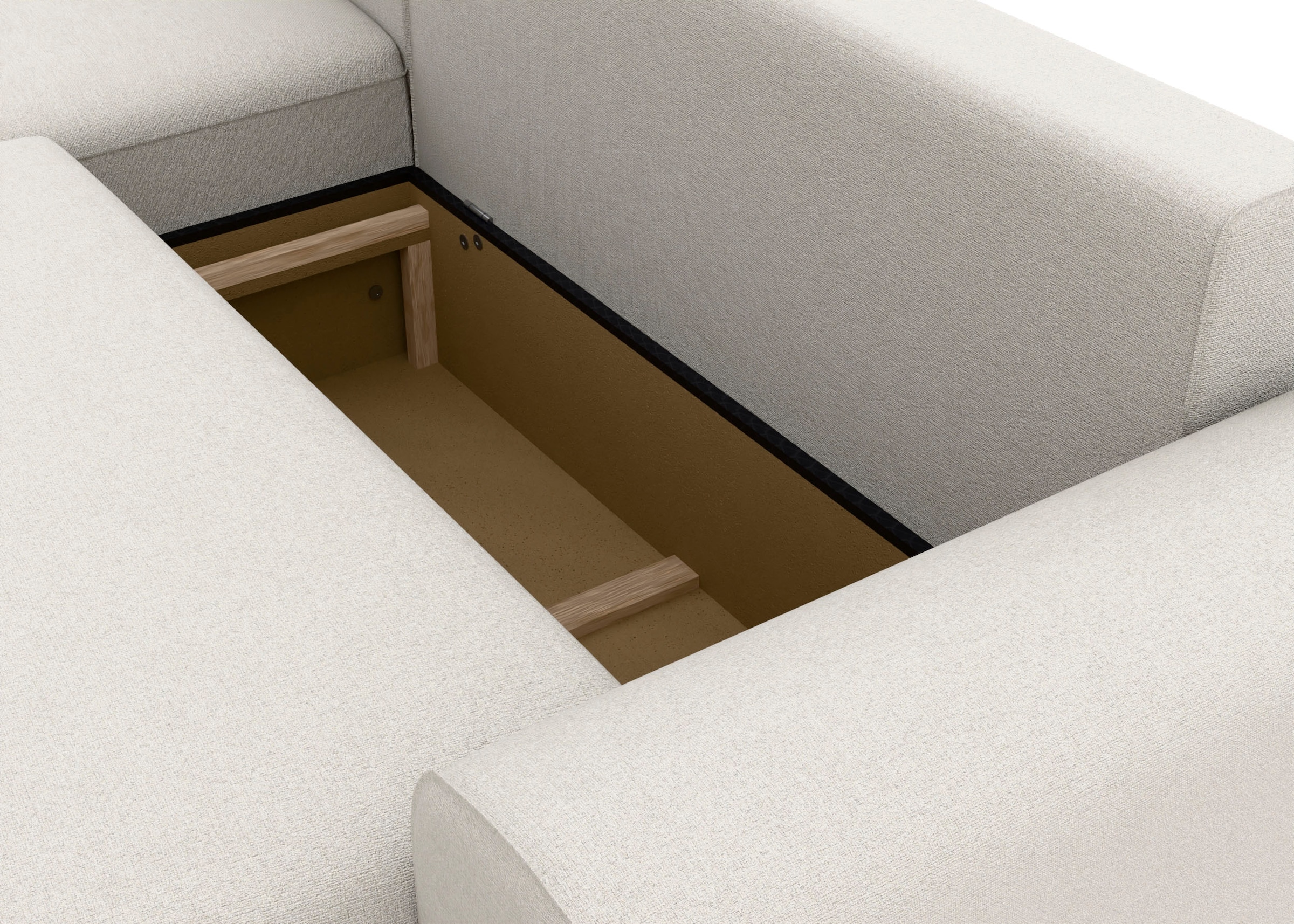 TRENDMANUFAKTUR Ecksofa »Fordon, Schlafsofa mit Bettkasten, Couch in L-Form, Breite 250 cm« in Struktur LUMOS, 3D-Effekt, sandgrau, Recamiere links