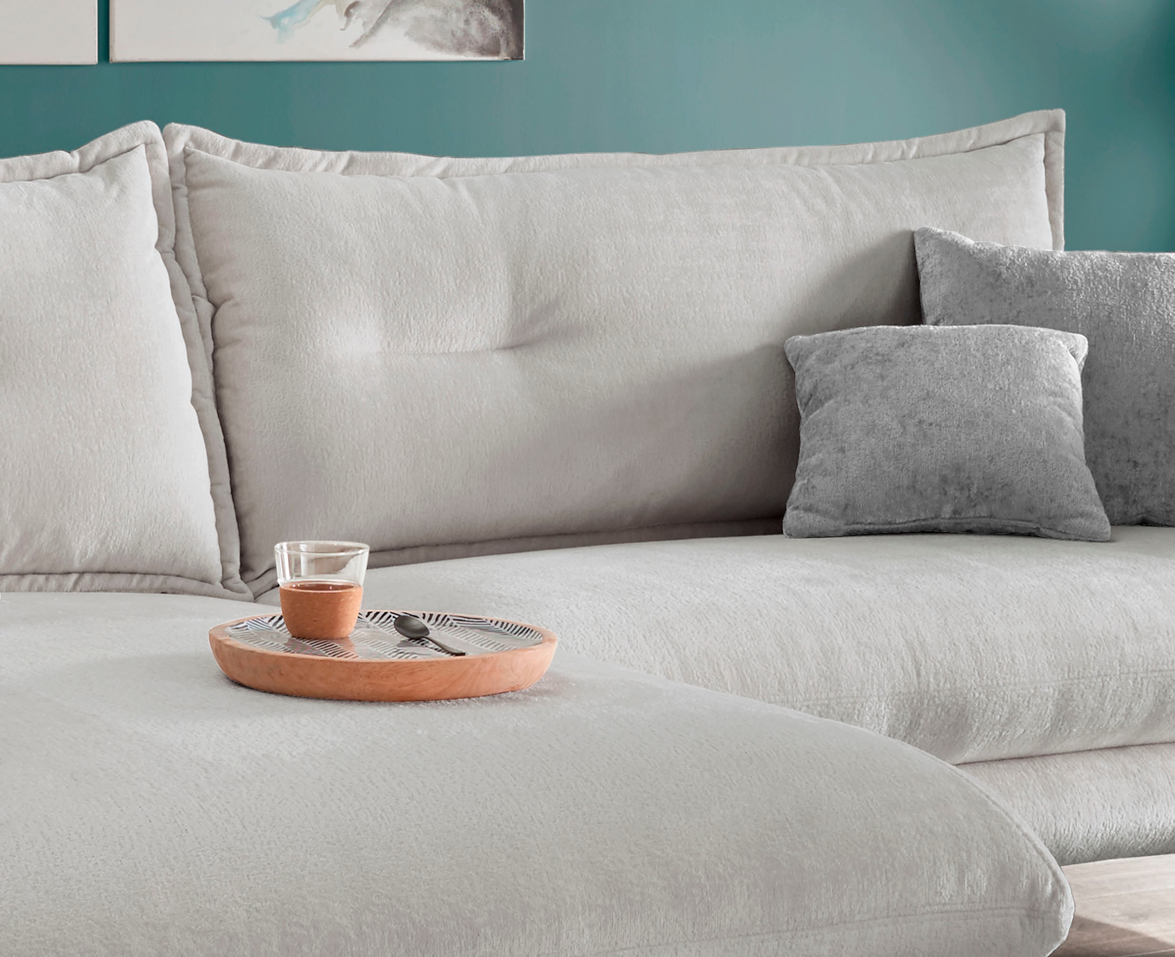 INOSIGN Ecksofa »Lazio modern und bequem, schmale Armlehnen, tolle Detailverarbeitung«, zwei verschiedene Fußfarben wählbar