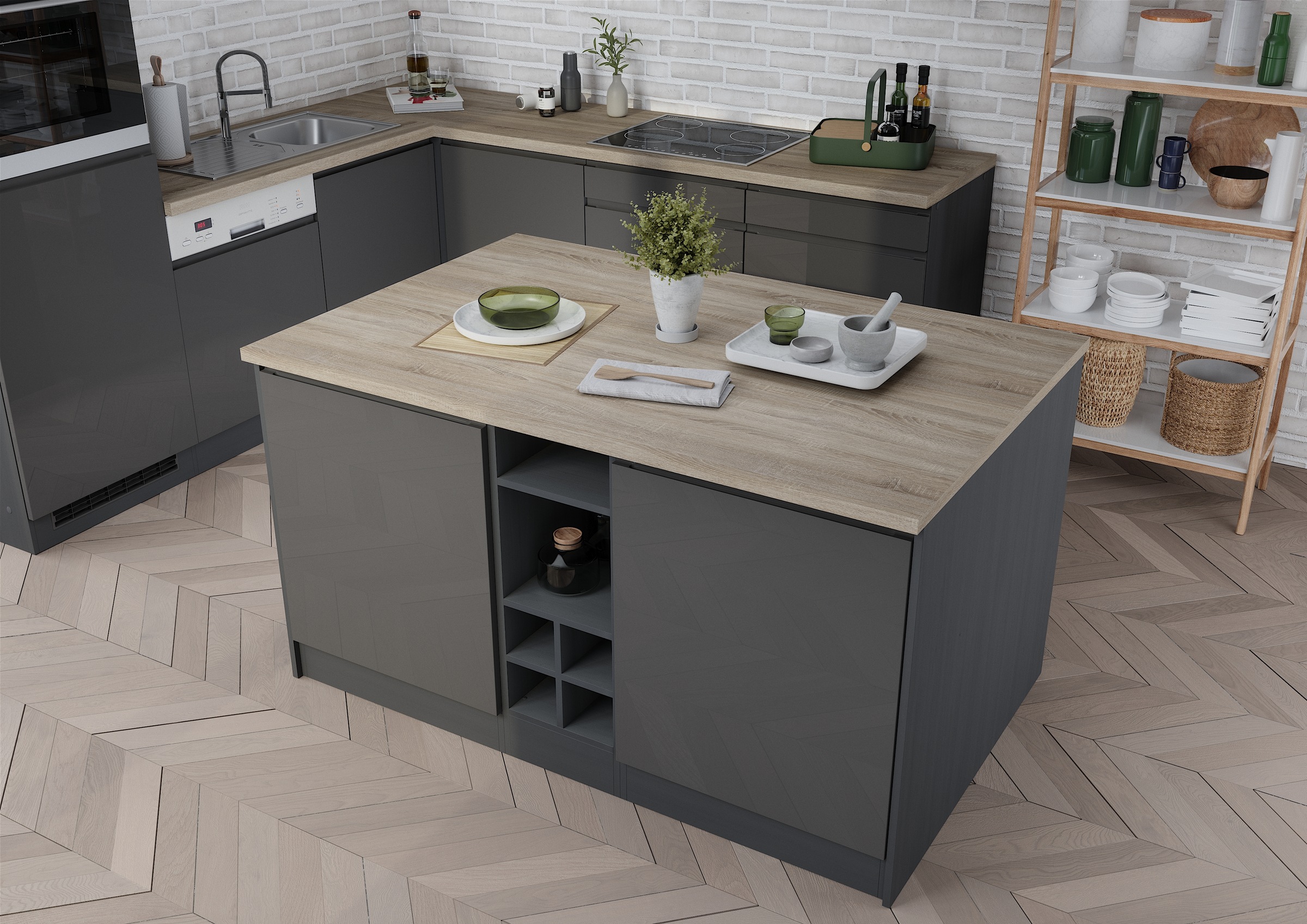 KOCHSTATION Kücheninsel »KS-Virginia« Breite 153 cm, MDF-Fronten, Flaschenr günstig online kaufen