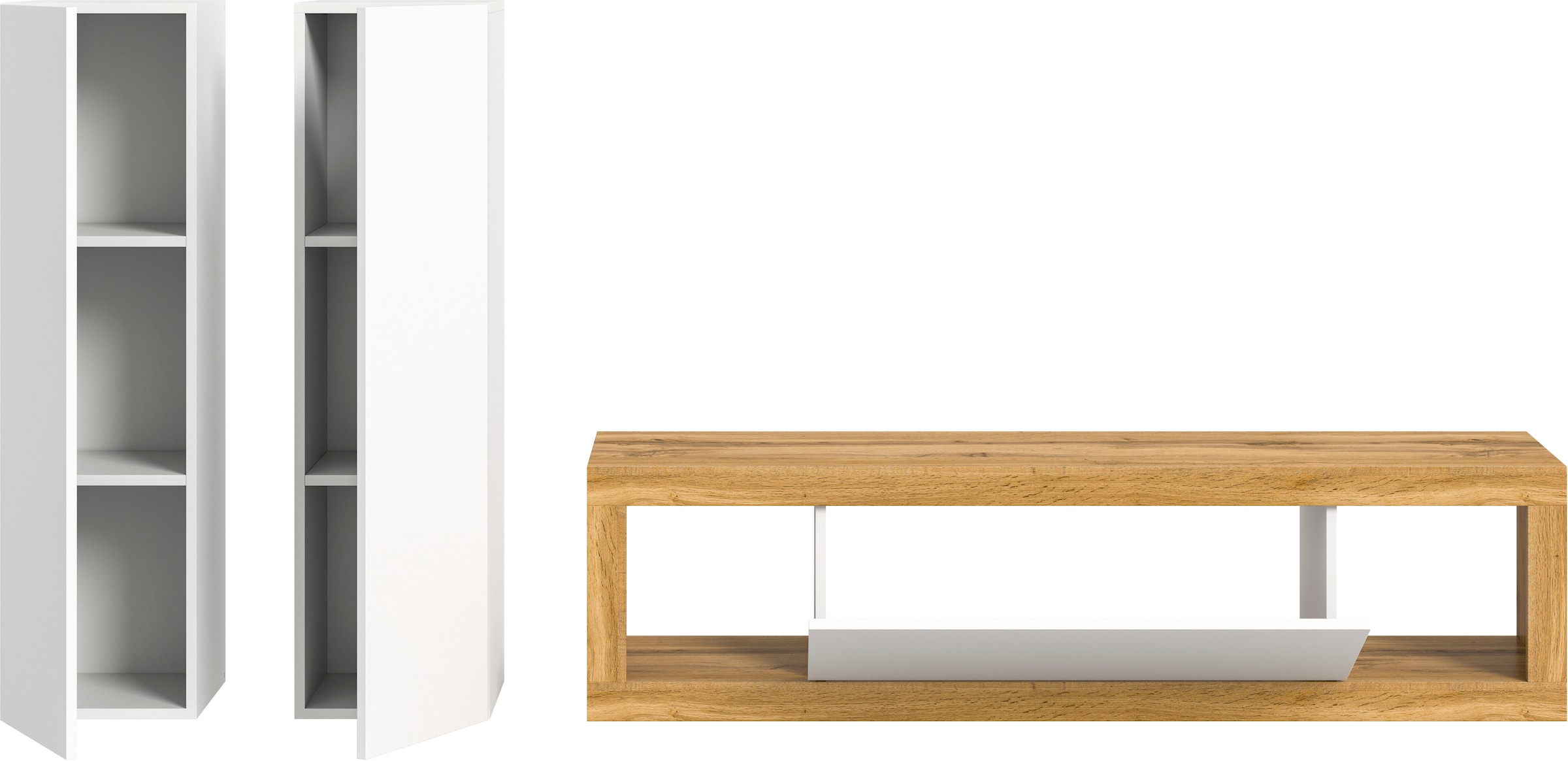 INOSIGN Wohnwand »Trinity,Breite 240 cm, 1 Lowboard (stehend und hängend montierbar),«, (3 St.), 2 Hängeschränke, Wohnwand, Wohnkombination, Mediawand
