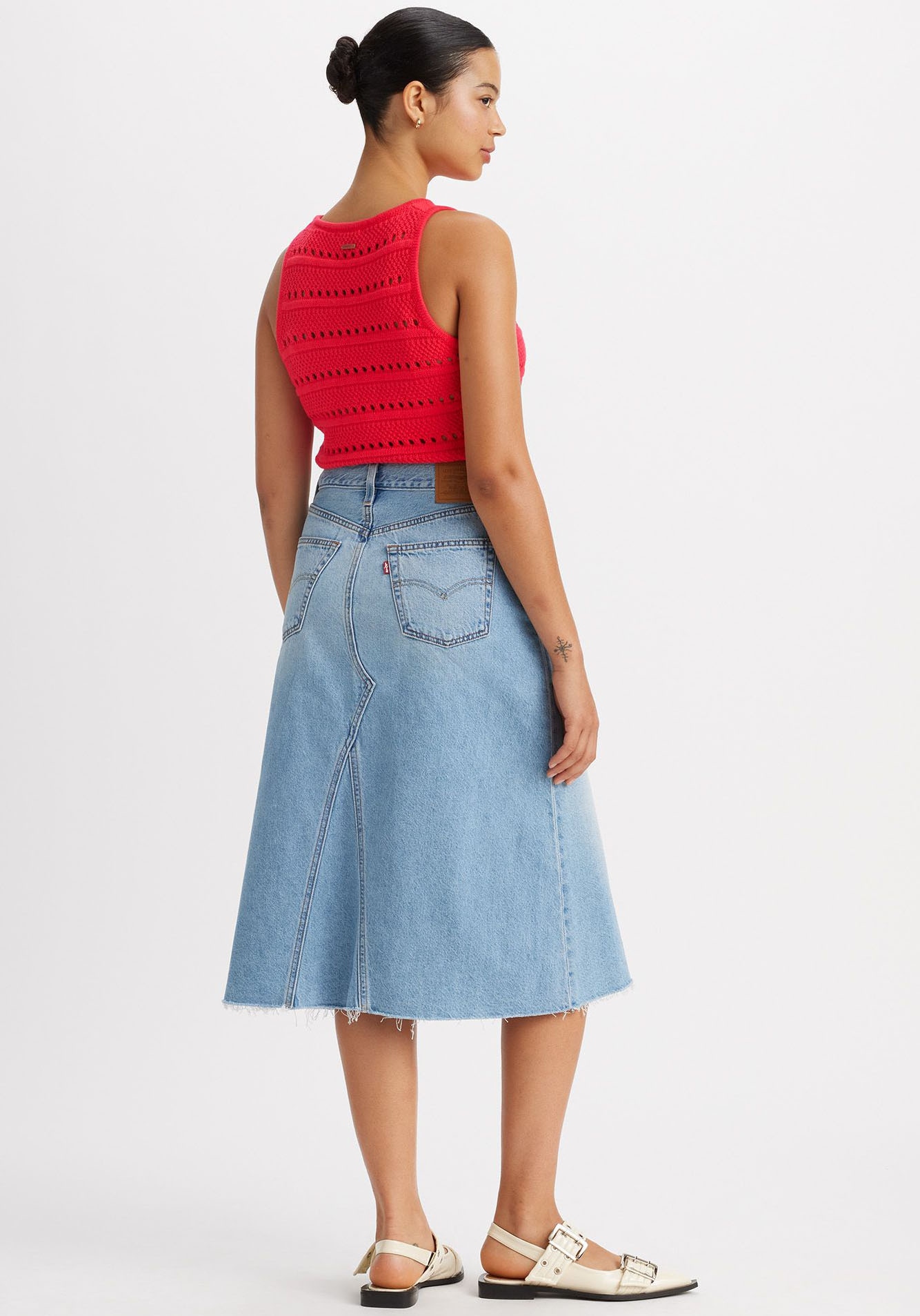 Levi's® Jeansrock »HR A LINE DECON SKIRT«, in trendy Midi-Länge mit ausgefranster Kante