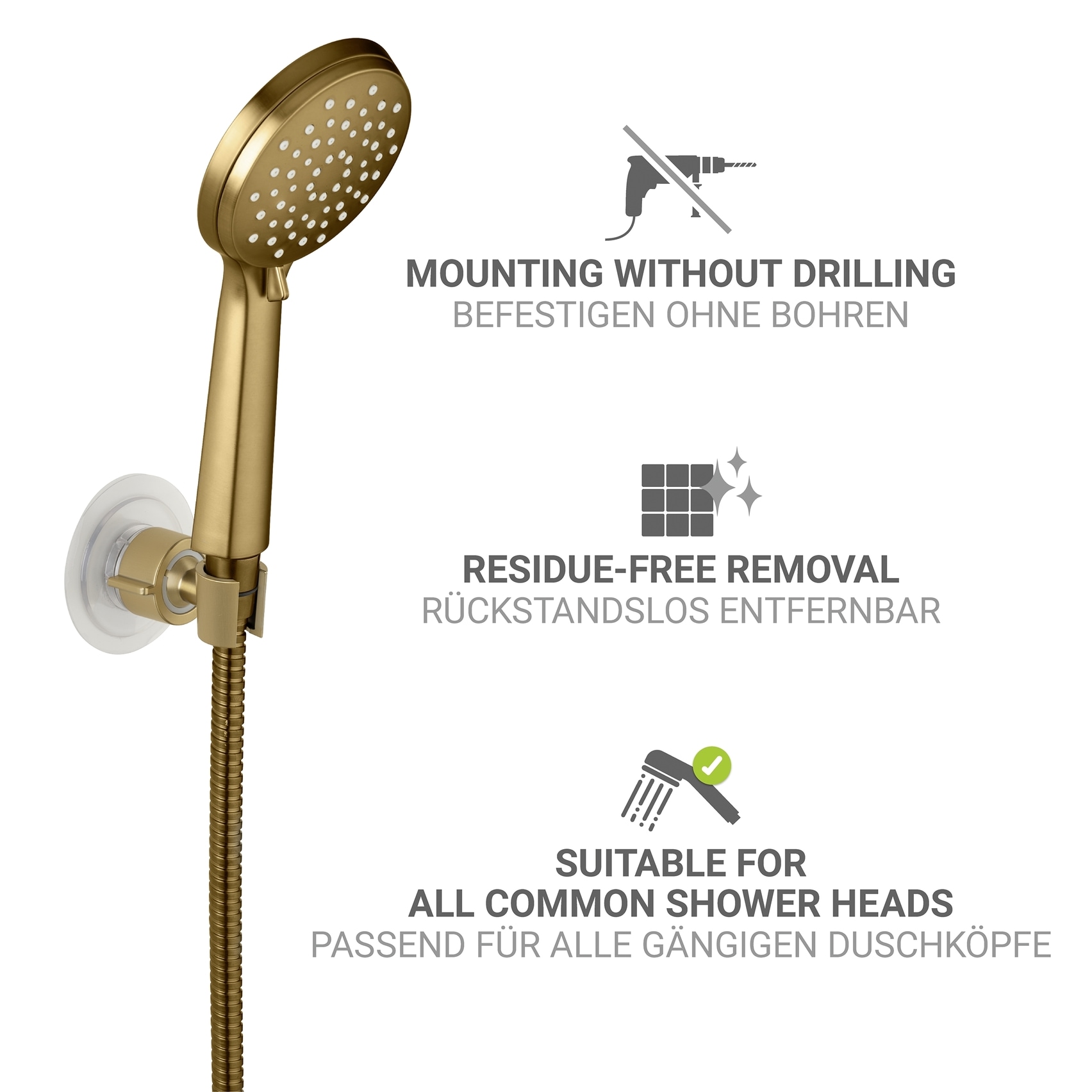 WENKO Brausehalter drehbare Halterung, passend für alle Duschköpfe, Montage ohne Bohren