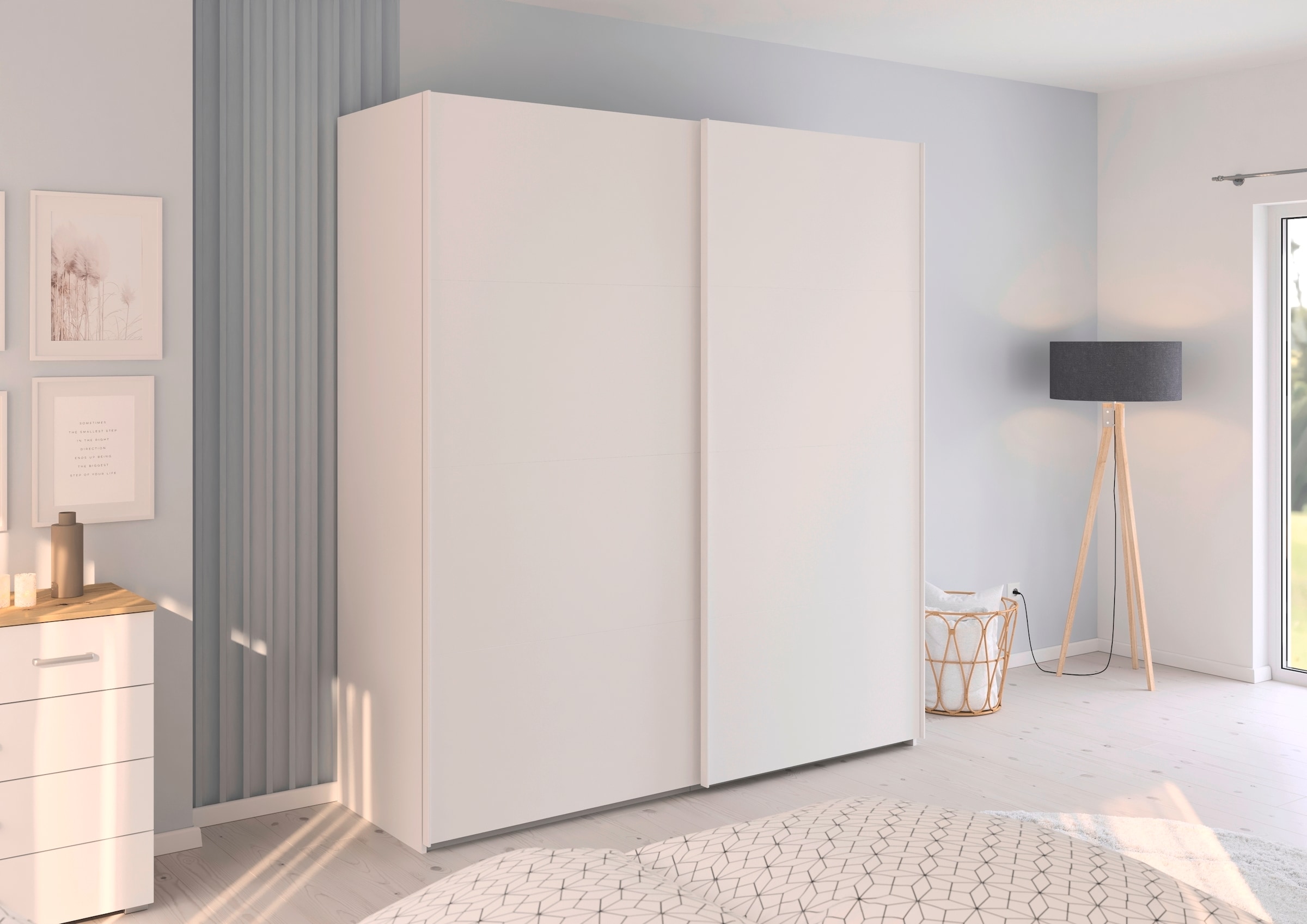 rauch Schwebetürenschrank »Kleiderschrank Schrank Garderobe Schlafzimmerschrank EVELYN«, in elegantem Stil, in 5 Breiten, Griffe in Korpusfarbe MADE IN GERMANY