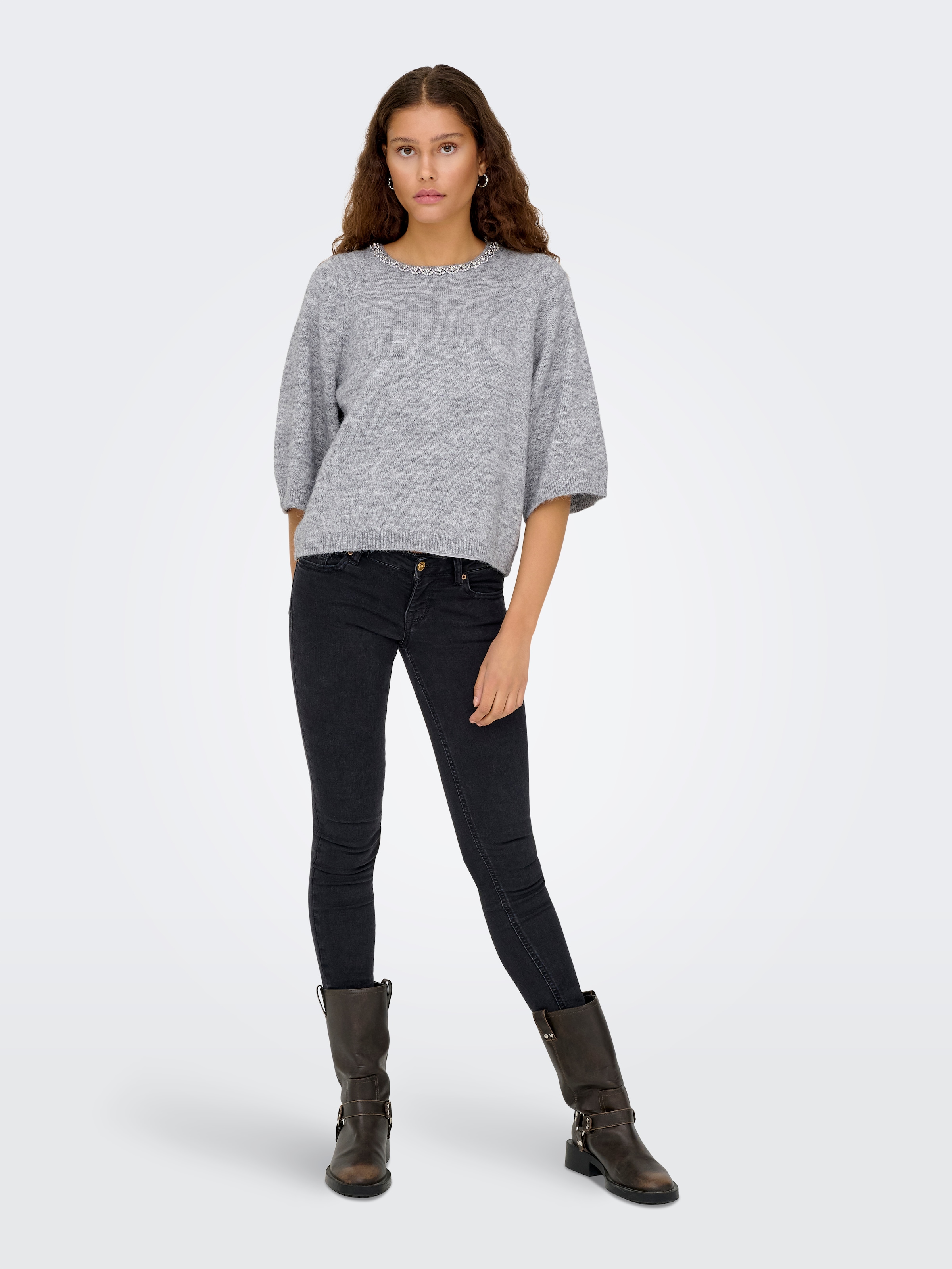 JDY Strickpullover »JDYALVA LIFE 3/4 EMBELLISH PULL KNT NOOS« Materialmix