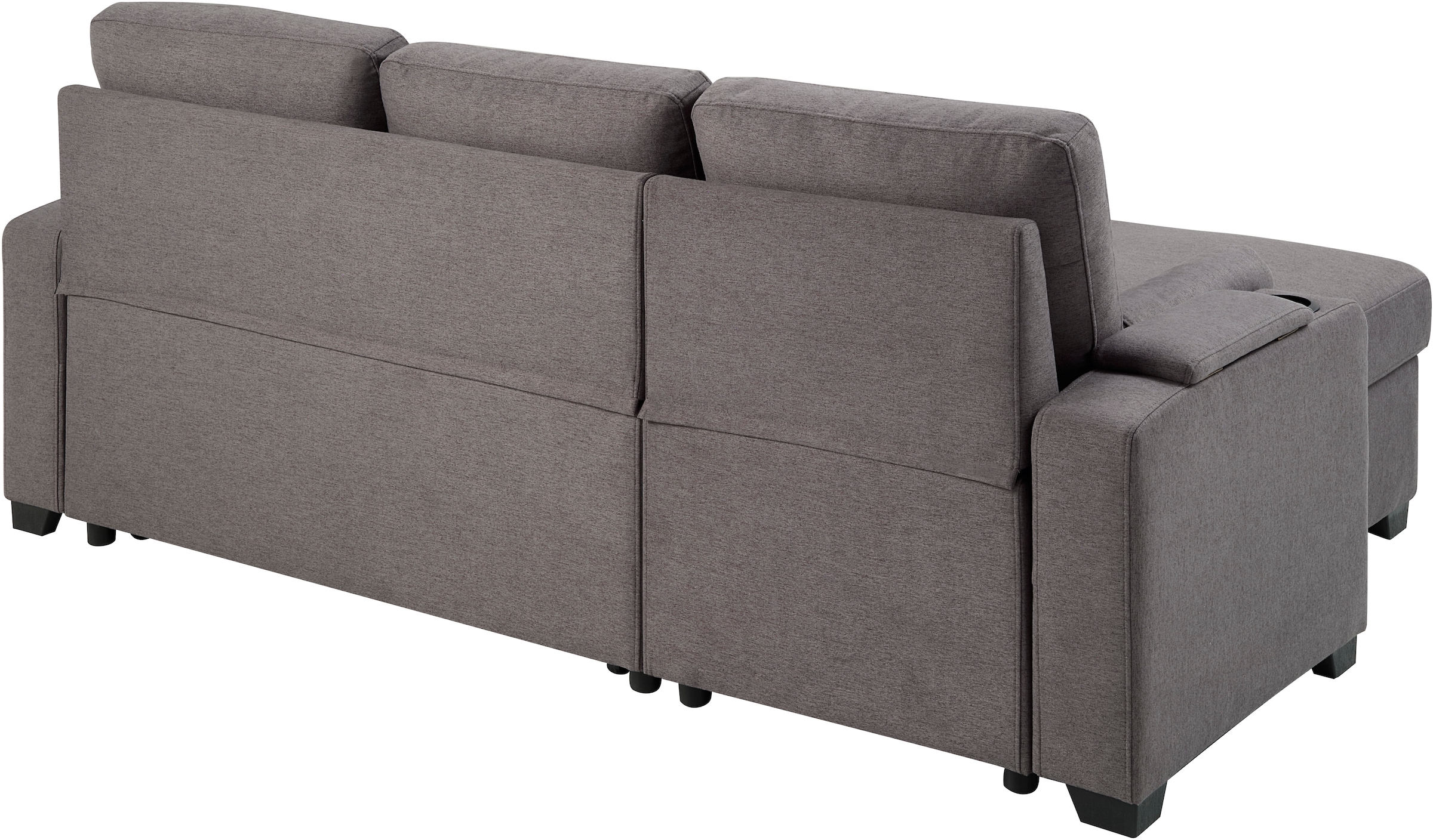 ATLANTIC home collection Ecksofa »Gorje L-Form«, mit Schlaffunktion, Stauraum, Becherhalter, Staufächer & Kissenrollen