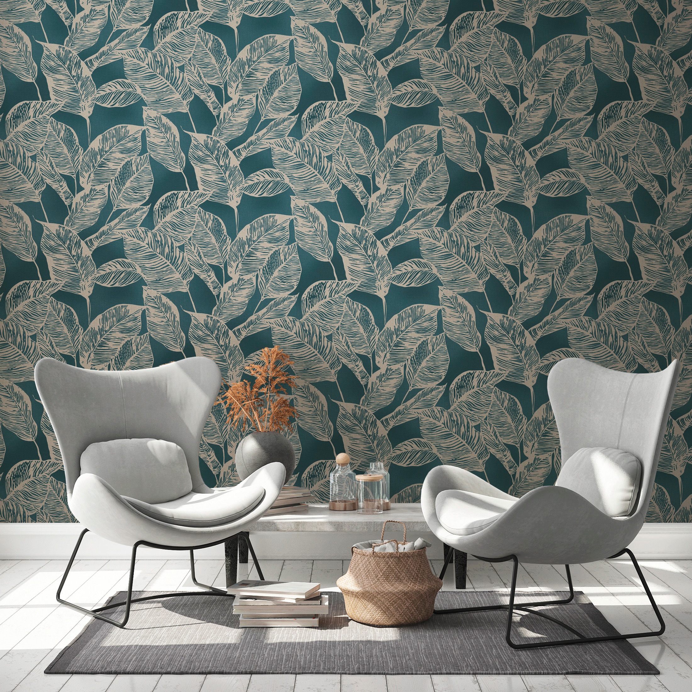 A.S. Création Vliestapete »Natural Living Pflanzen«, matt-gemustert-neutral, Tapete Blätter Vlies Vlies Wand Tapeten Wohnzimmer Schlafzimmer Küche