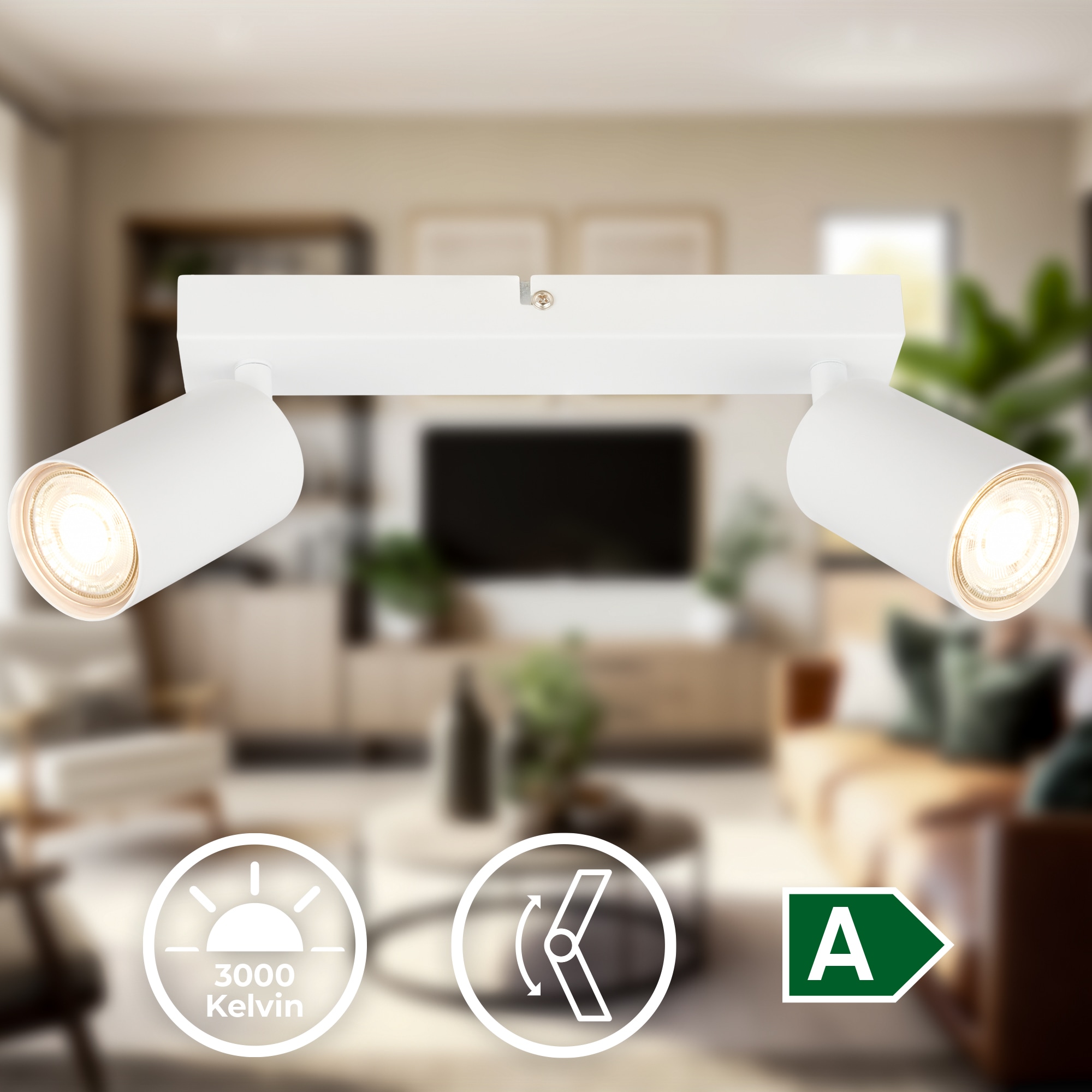 B.K.Licht Deckenstrahler »BK_DS1630 EEK A LED Deckenlampe, Schwenkbar, Deckenspot«, 2 flammig, Leuchtmittel GU10 | LED wechselbar, Inkl. 2x GU10, 3.000 K, 450Lm, 2W, 15,5 x 5,5 x 25,5 cm, Weiß