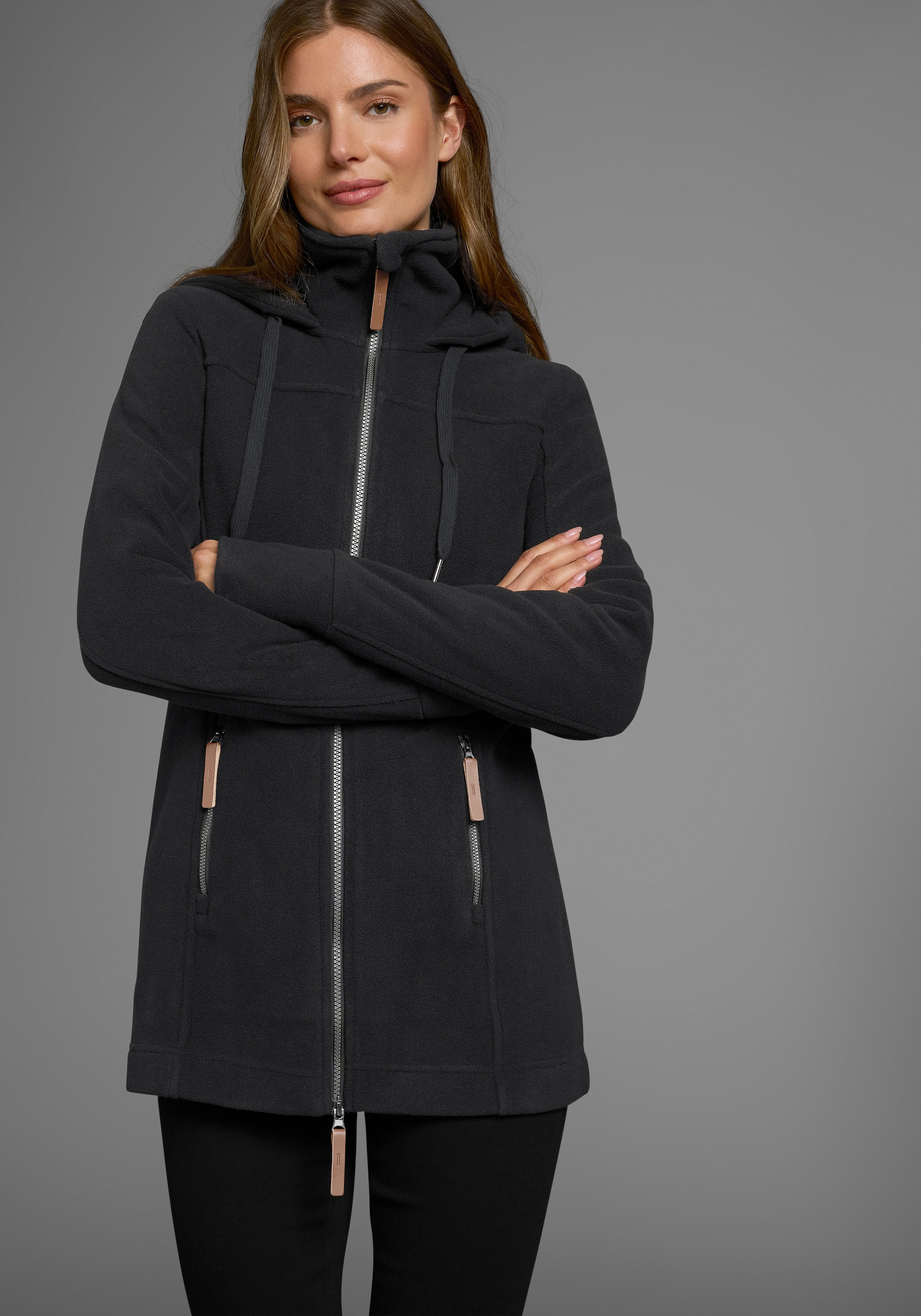 Polarino Fleecejacke, mit Kapuze, aus Fleece, atmungsaktiv, schnell trocknend