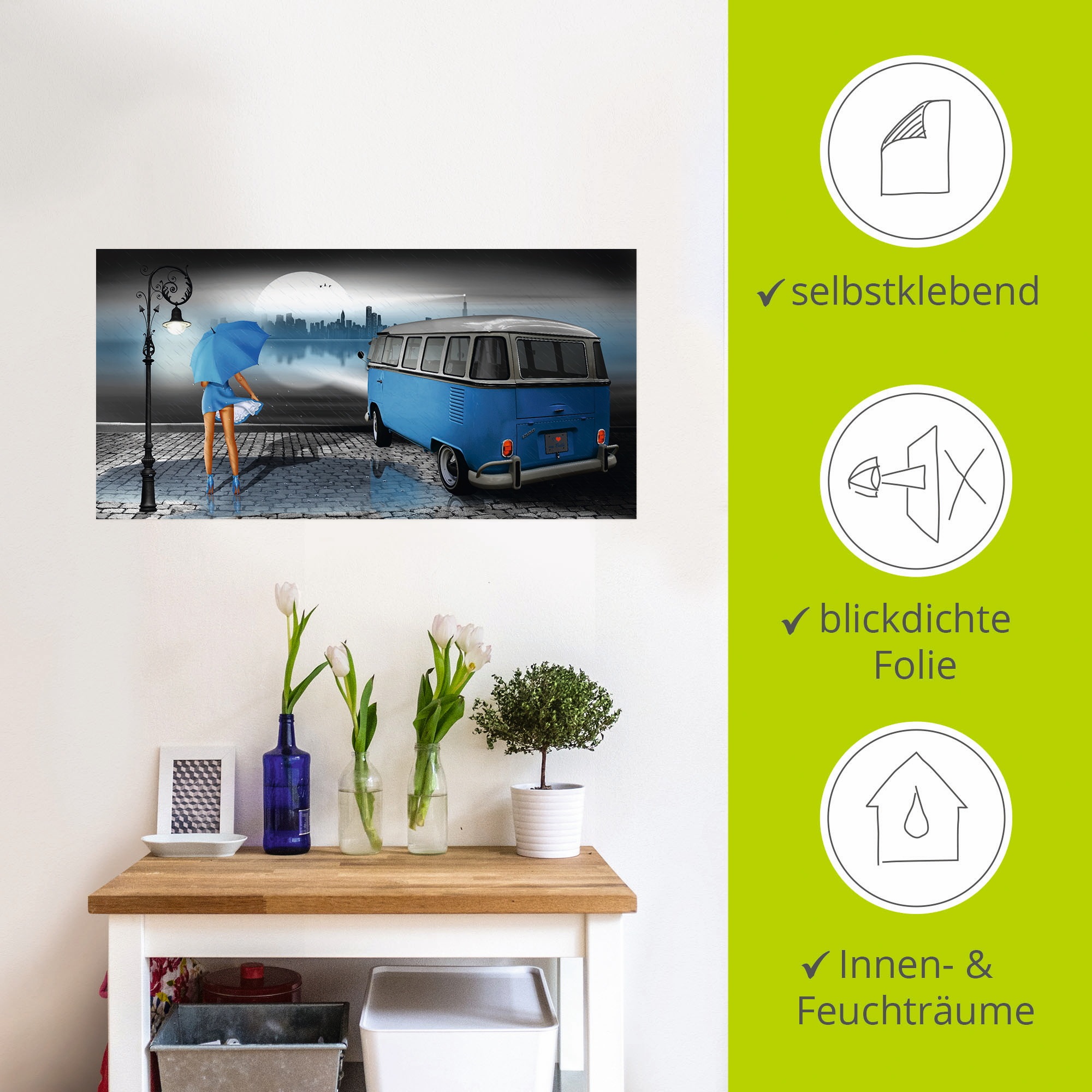 Artland Wandbild »Regennacht in Blau mit Bulli T1«, Auto, (1 St.), als Leinwandbild, Poster, Wandaufkleber in verschied. Größen