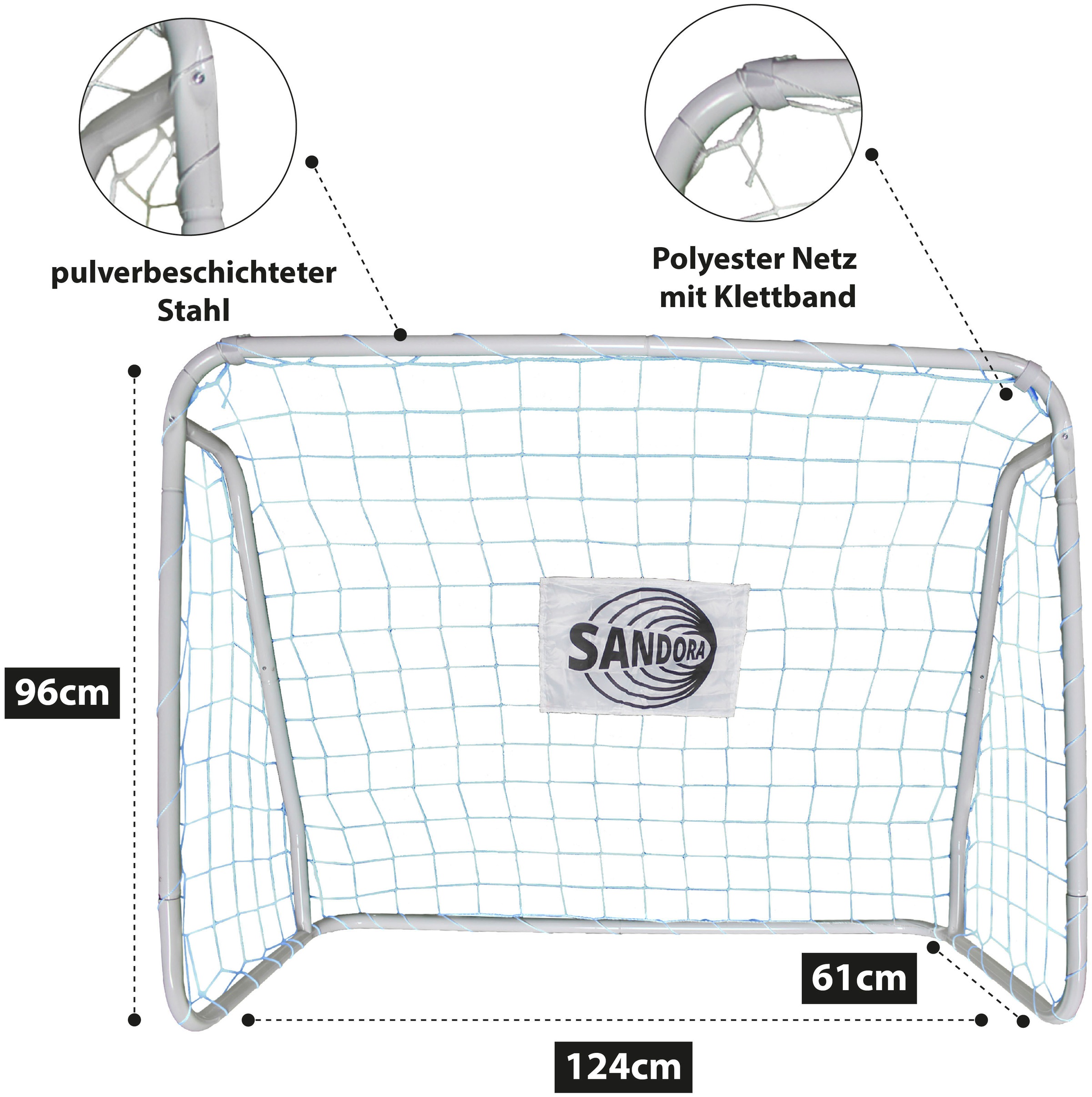 SANDORA Fußballtor »Sandora«, (Set, 2 St.), 124x96x61cm mit blauem Netz