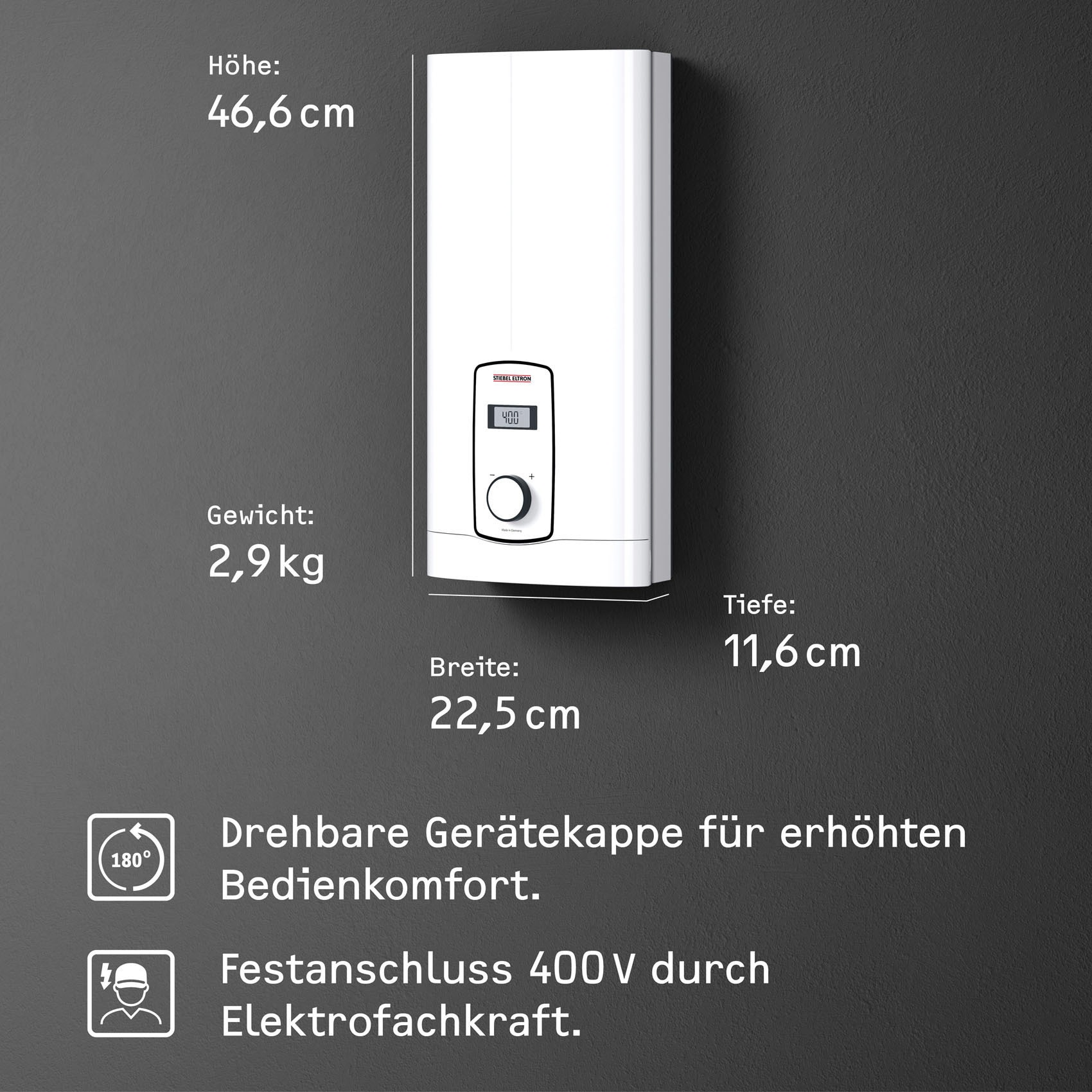 STIEBEL ELTRON Komfort-Durchlauferhitzer »DHB-E 18/21/24 LCD, gradgenaue Temperaturwahl«, 3i Technologie für konstante Warmwassertemperatur, platzsparend