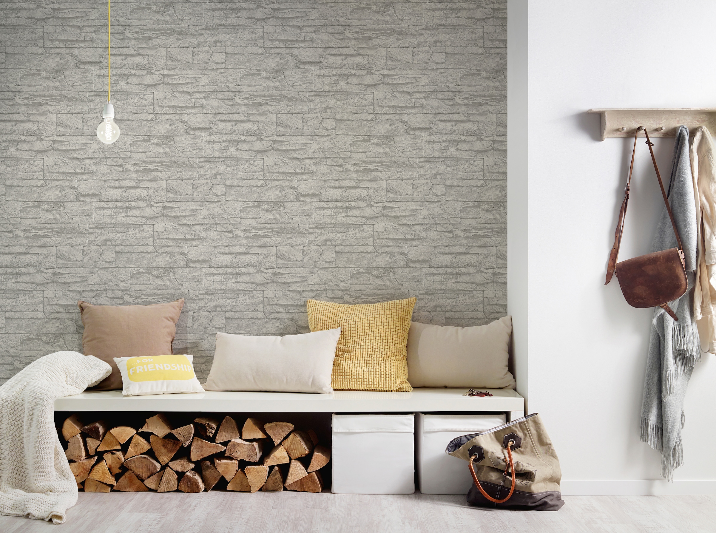 living walls Vinyltapete »Best of Wood`n Stone 2nd Edition«, Steinoptik-gemustert-Motiv, Modern Tapete Stein Tapeten Wohnzimmer Schlafzimmer Küche Flur Design