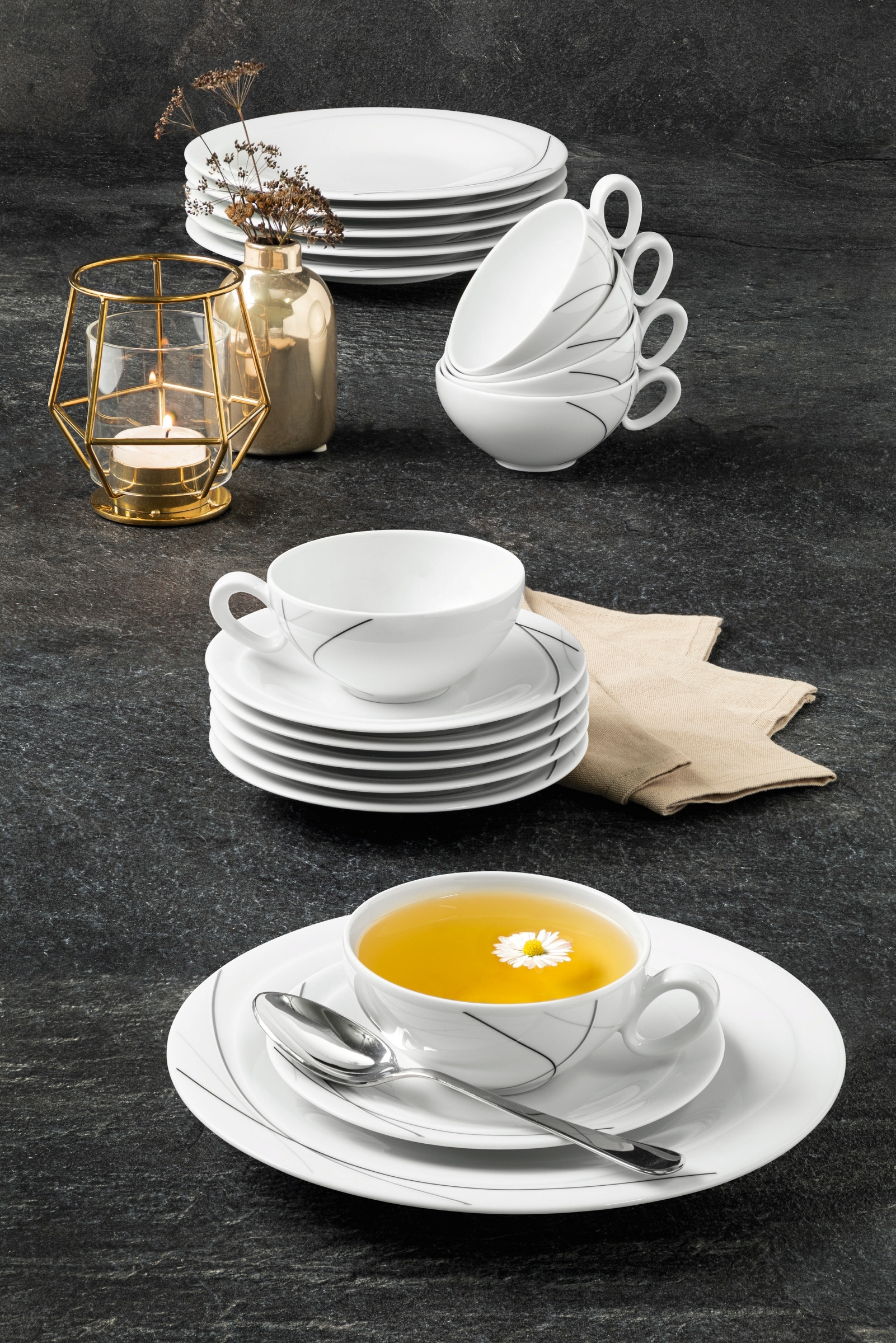 Seltmann Weiden Teeservice »Geschirr-Set Trio Highline«, (Set, 18 tlg.), Tassen, Teller, Untertassen, Made in Germany, 18 Teile, für 6 Personen