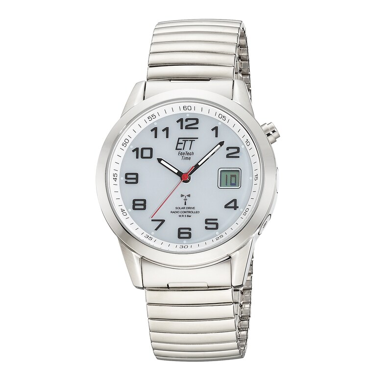 ETT Funkuhr »Gobi« Armbanduhr, Solar, Herrenuhr, Edelstahlarmband, analog, digital silberfarben-weiß Schöne Funkarmbanduhr