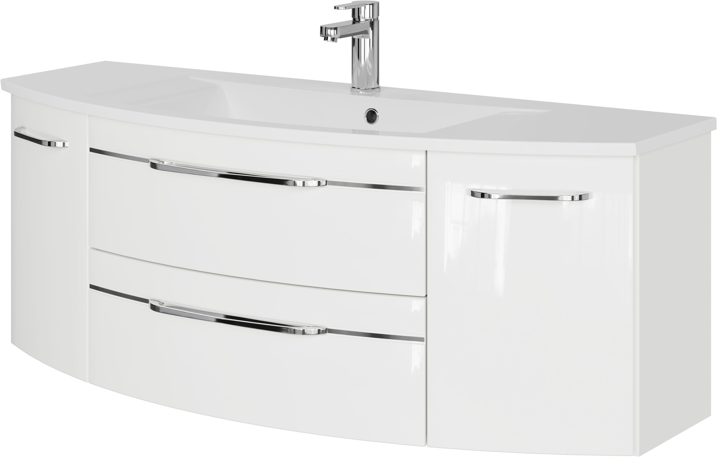 Saphir Badmöbel-Set »Serie 7045 2-teilig Mineralmarmor-Waschtisch mit LED-Spiegelschrank«, (Set, 2 St.), Badezimmer-Set 133,2 cm breit, inkl. Türdämpfer, 5 Türen, 2 Schubladen