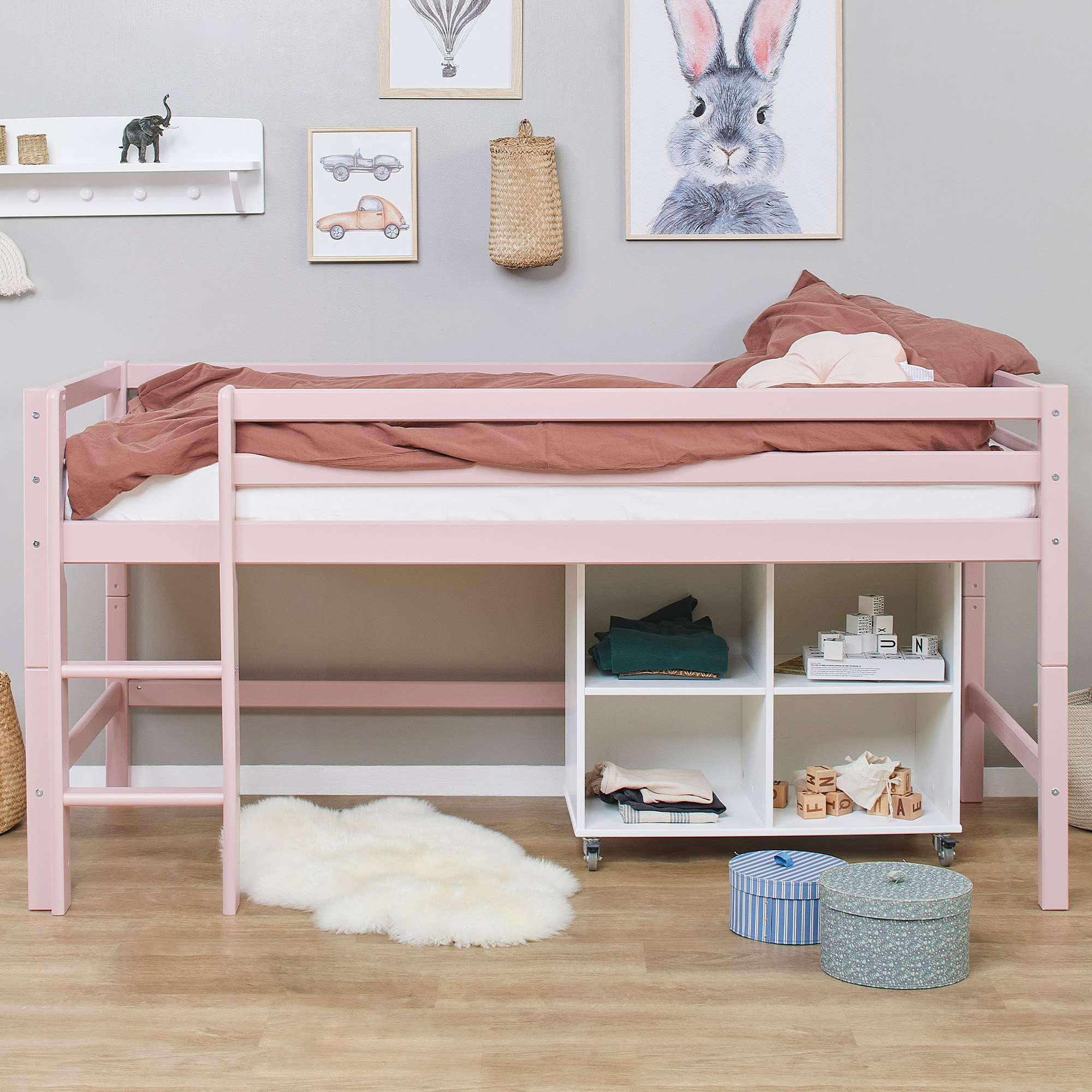 Hoppekids Spielbett »ECO Dream MY COLOR, Kinderbett, Hochbett, 90x200 Massivholz«, mit drei Seiten und Rausfallschutz, umbaubar in Einzelbett