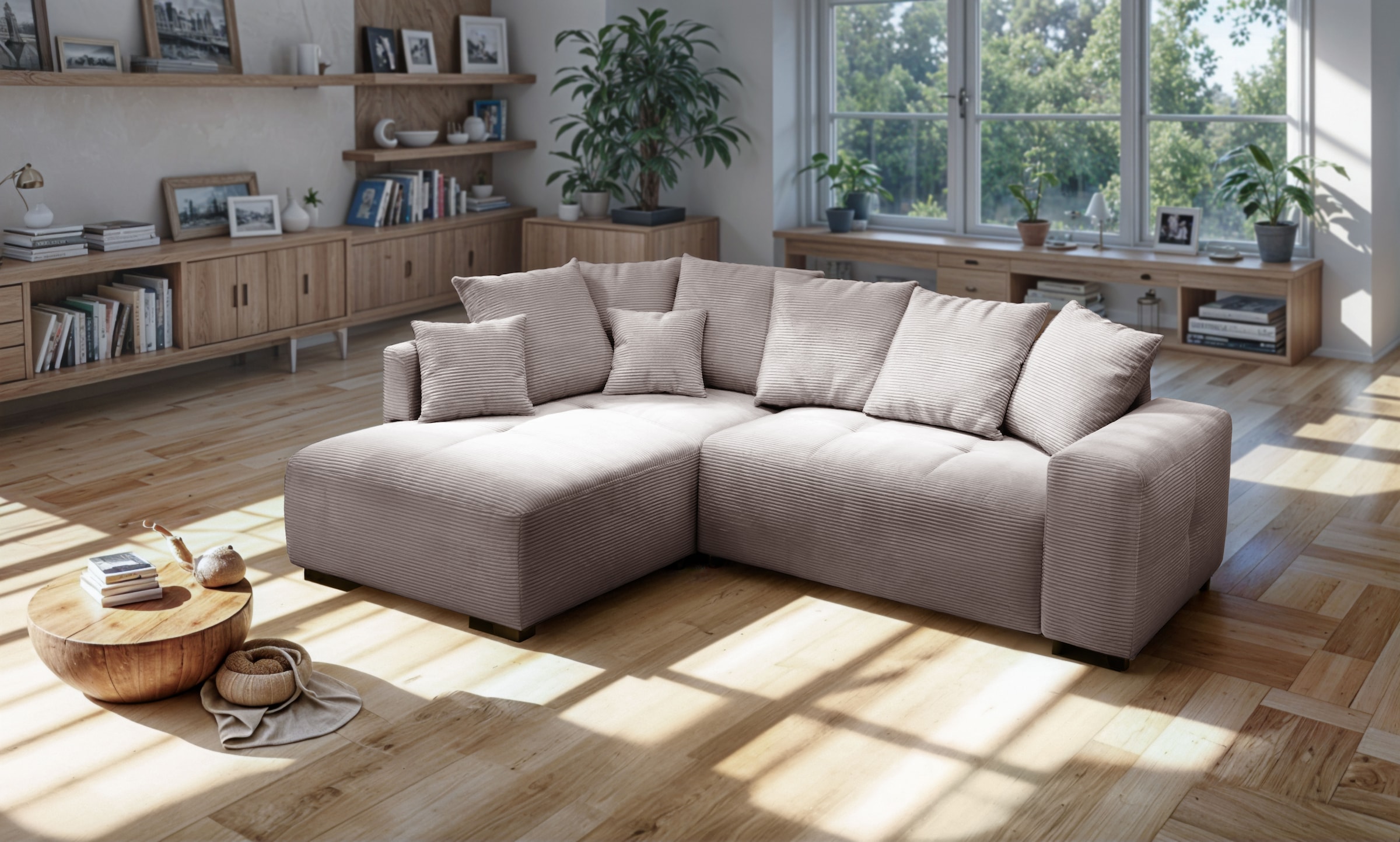 exxpo - sofa fashion Ecksofa Ottomane beidseitig montierbar,inkl. 6x Rückenkissen und 2x Zierkissen