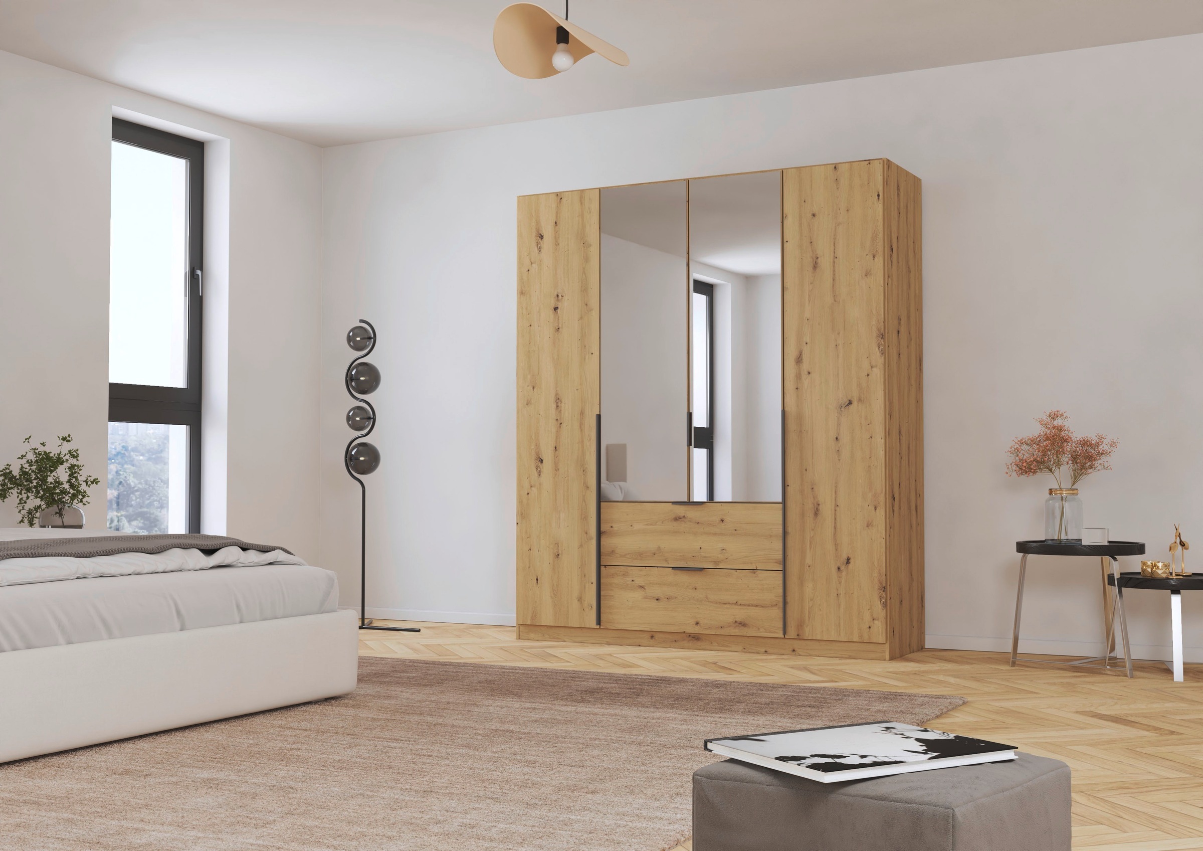 rauch Drehtürenschrank »Kleiderschrank Schrank Garderobe AGORDO mit Dekor- oder Hochglanzfront«, (in zwei Griff-Farben, Breiten 91-360 cm), mit Außenschubkästen, in 7 Breiten und 2 Höhen MADE IN GERMANY