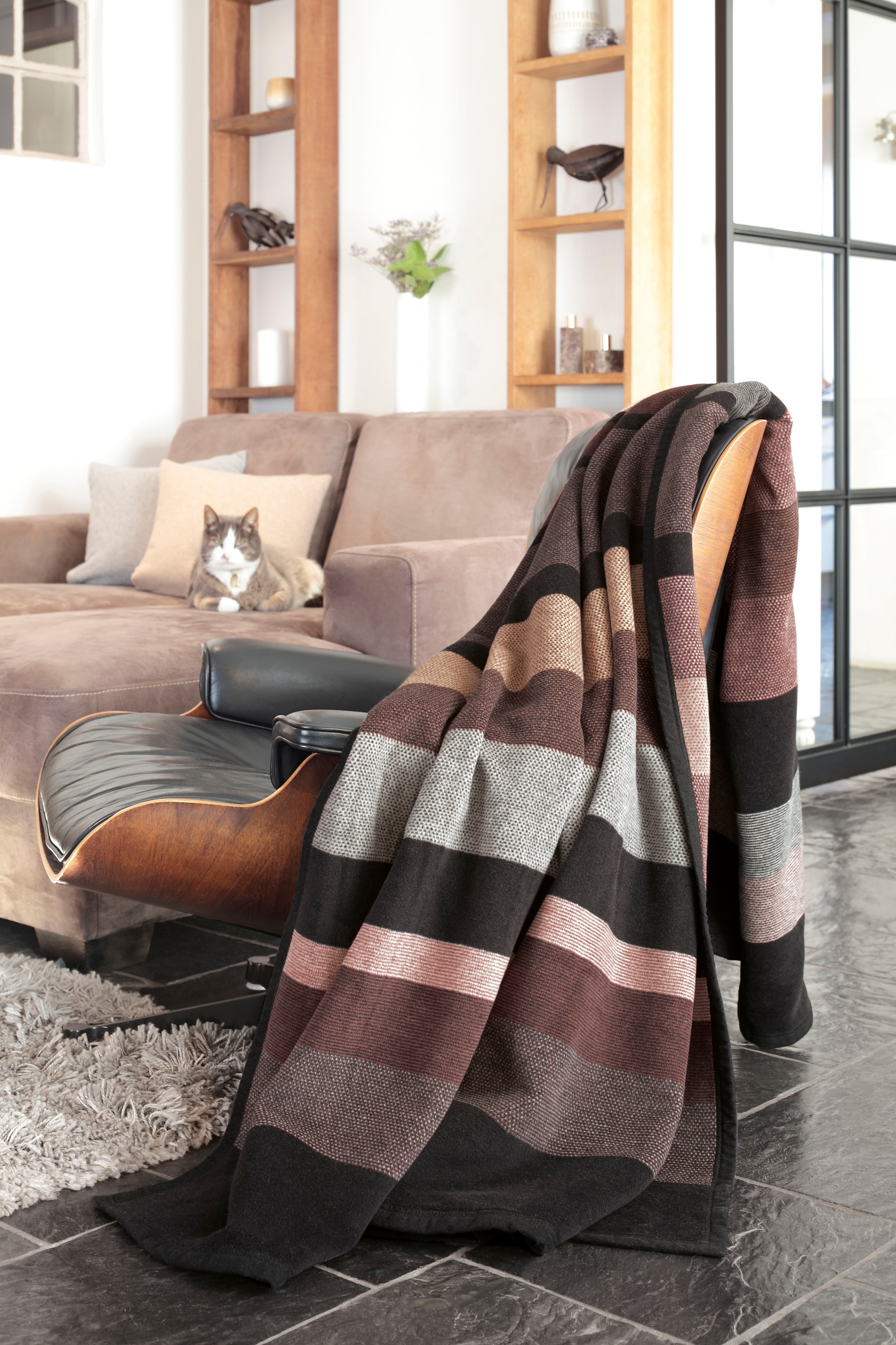 Biederlack Wohndecke »Exact«, Blockstreifen mit feiner Melange-Optik