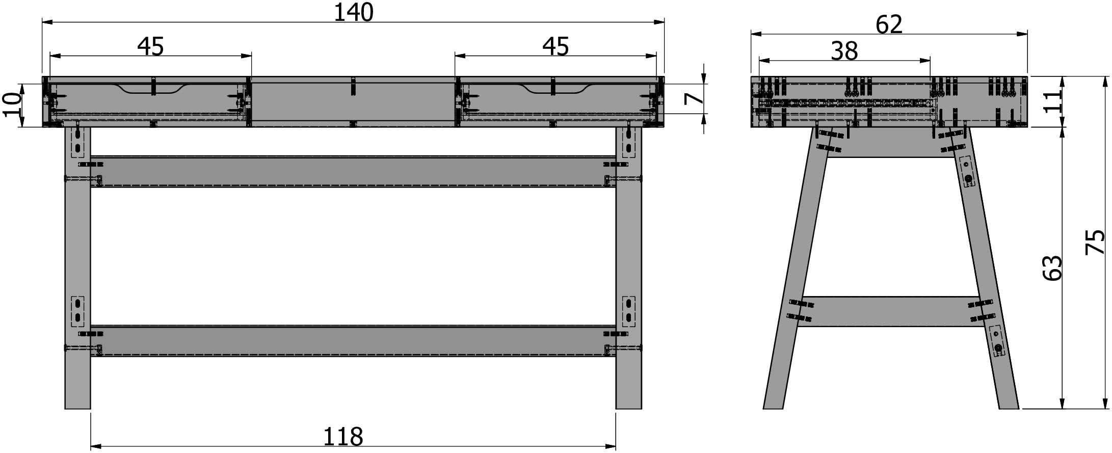WOOOD Schreibtisch »Nikki aus Kiefernholz lackiert, zwei Schubladen 140x62x75 cm« Schubladen mit Metallführung, offenes Mittelfach, gebürstet Oberfläche