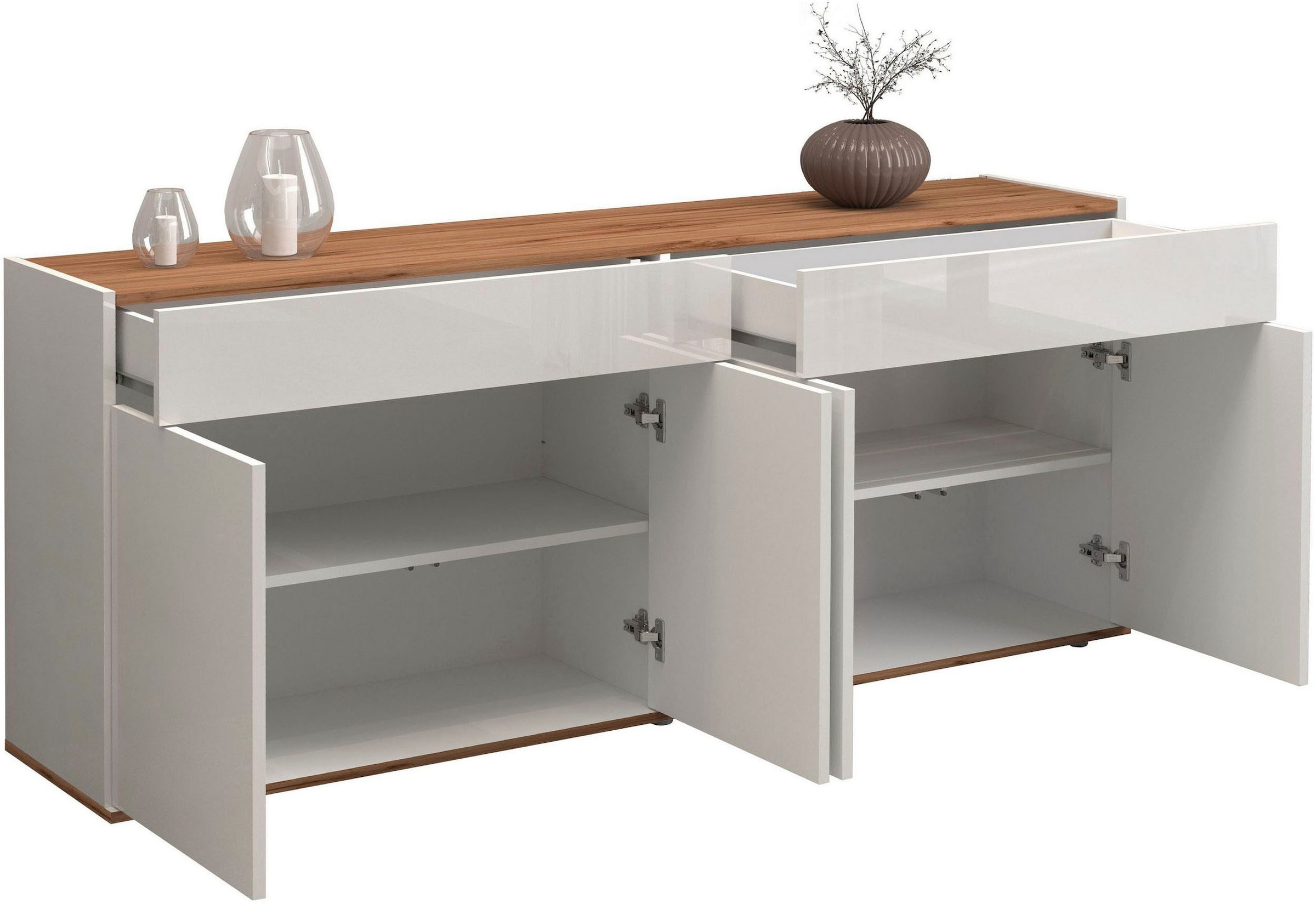 OTTO home Sideboard »Garda Kommode, Schrank, 4 Türen mit Push-to-Open, Made in Italy« Hochglanzlackierte Fronten,2 Schubladen, grifflos Breite 160,1 cm