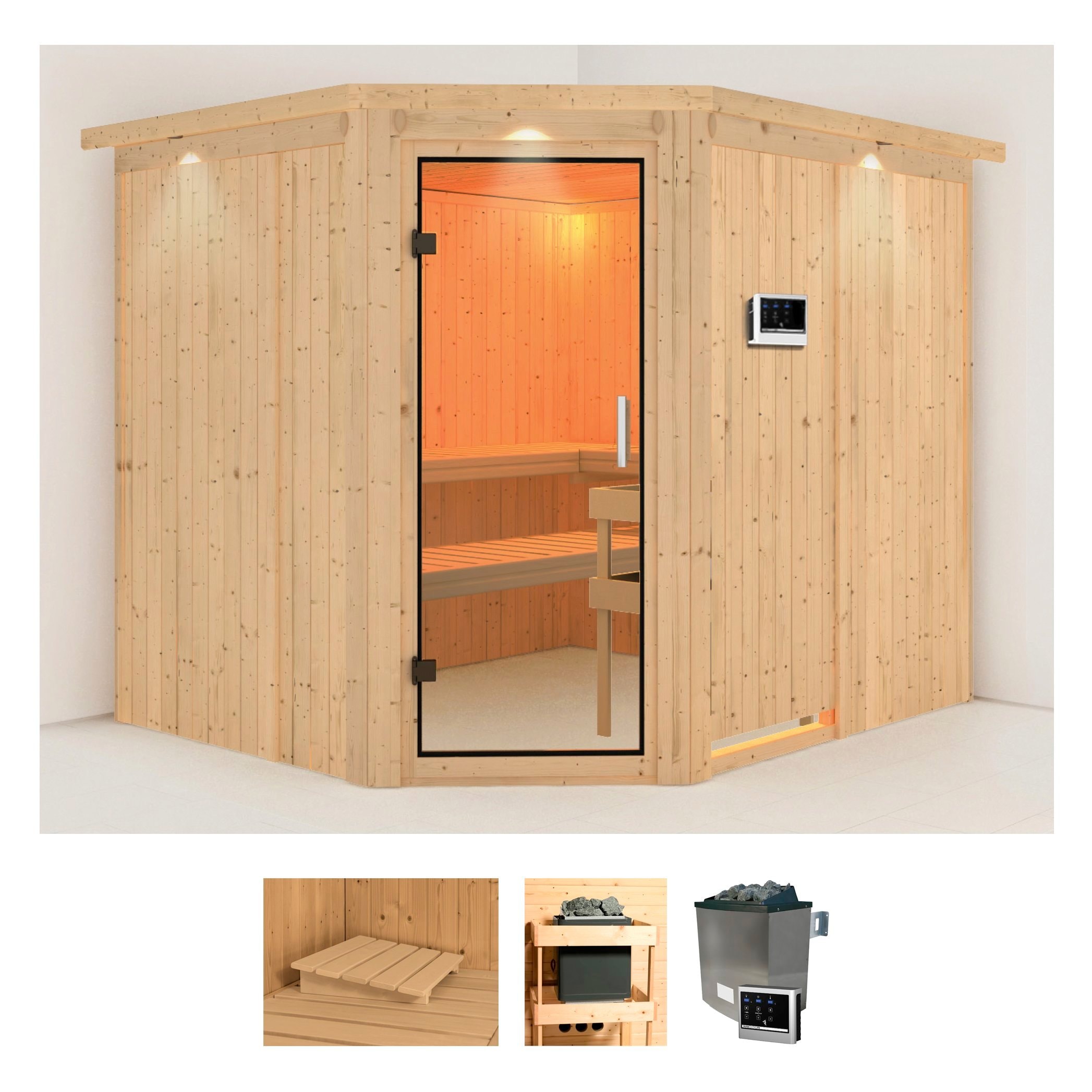 KARIBU Sauna »Marit« Set, Ofen 9 KW externe Strg easy naturbelassen