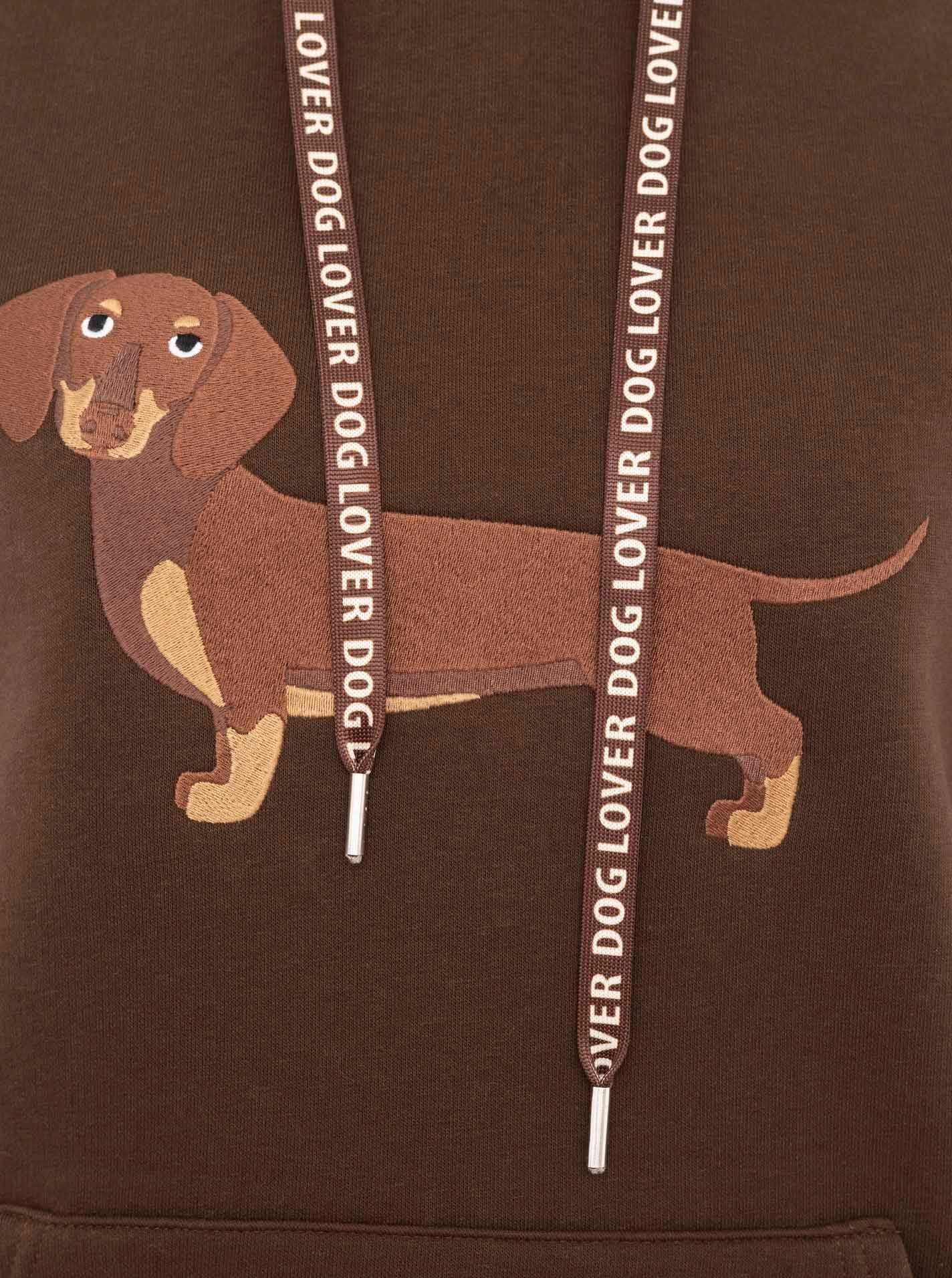 Zwillingsherz Hoodie »"Dackel"«, Stickerei vorne, weiche Fleeceinnenseite, bedruckte Kordel