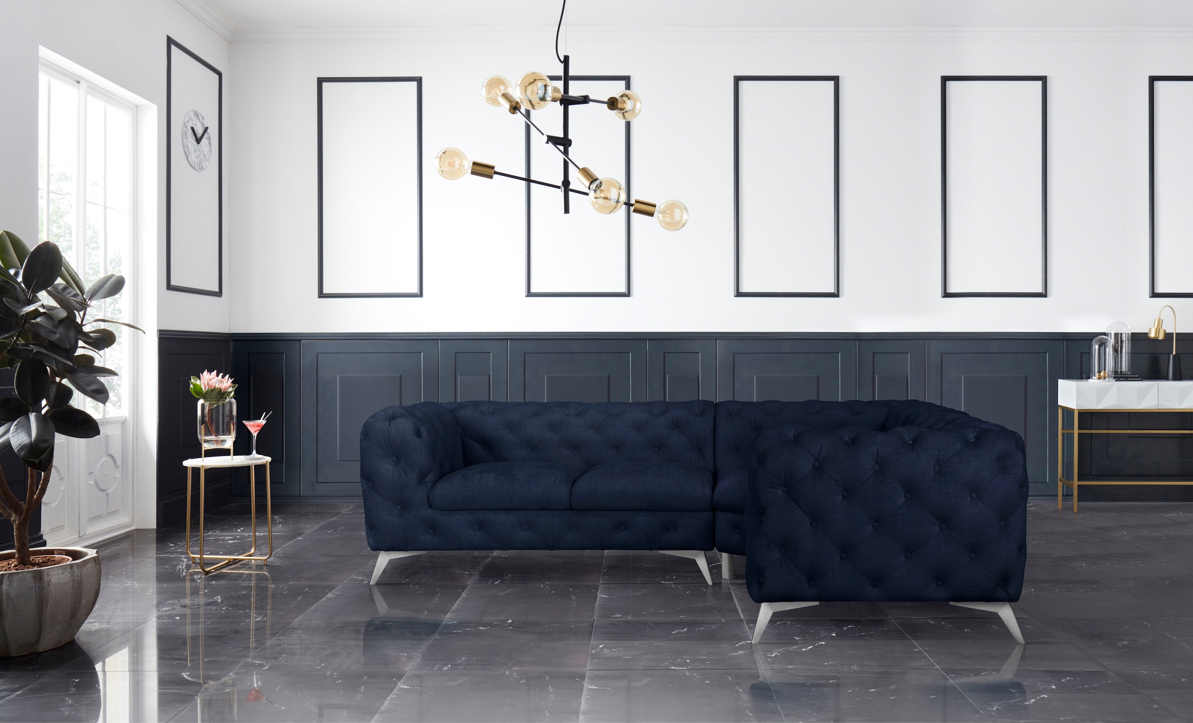 Leonique Chesterfield-Sofa »Ecksofa GLYNIS L-Form mit Wellenunterfederung, günstig online kaufen