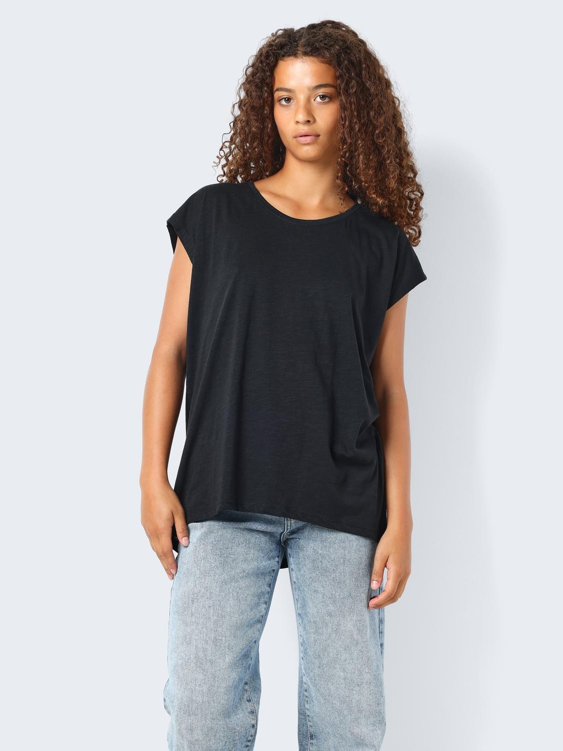 Noisy may Kurzarmshirt »NMMATHILDE S/S LOOSE LONG TOP NOOS« Baumwollmischung, relaxed fit
