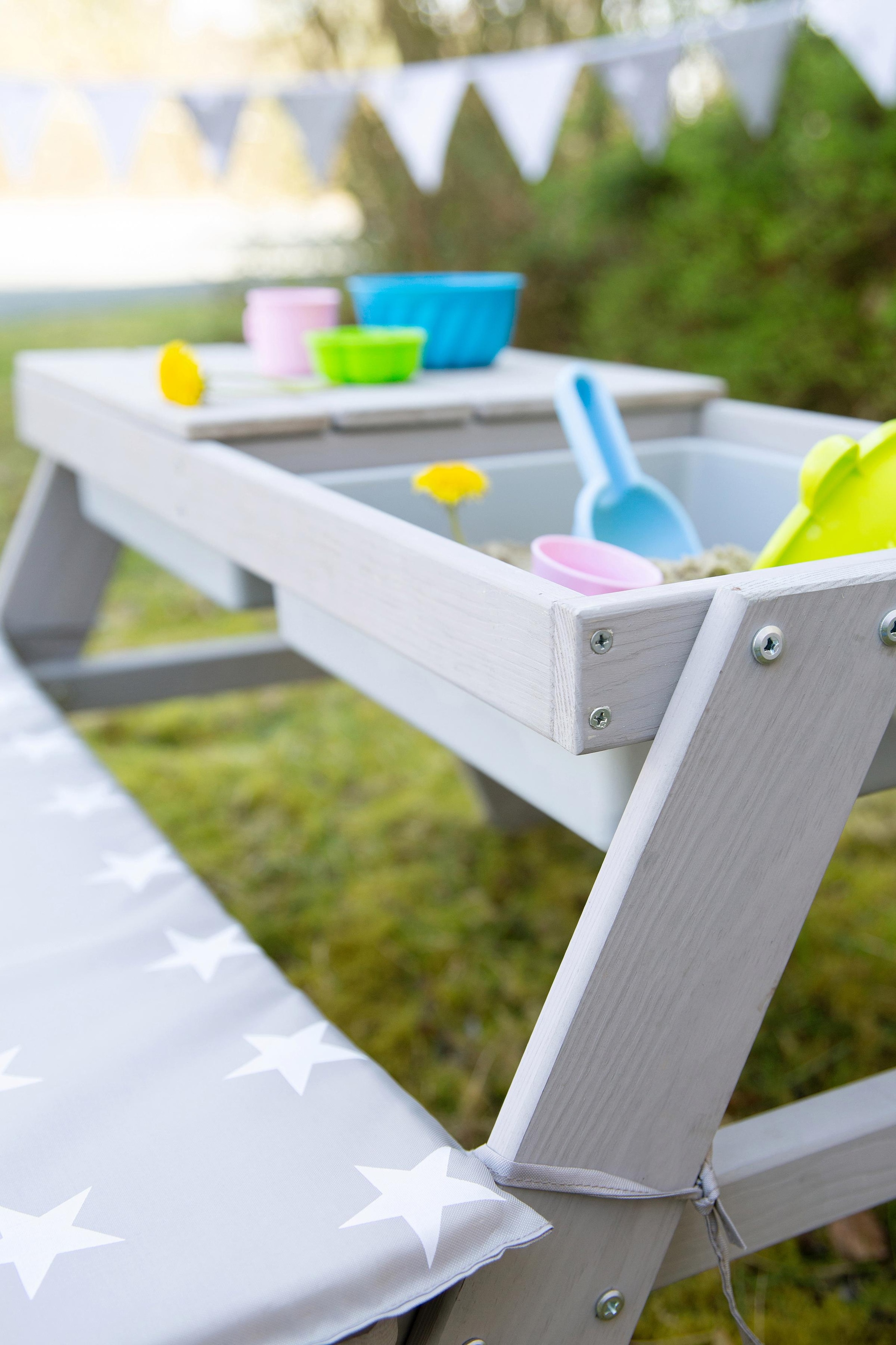 roba® Kindersitzgruppe »Picknick for 4 Outdoor Deluxe mit Spielwannen, Grau«, mit abgerundeten Ecken