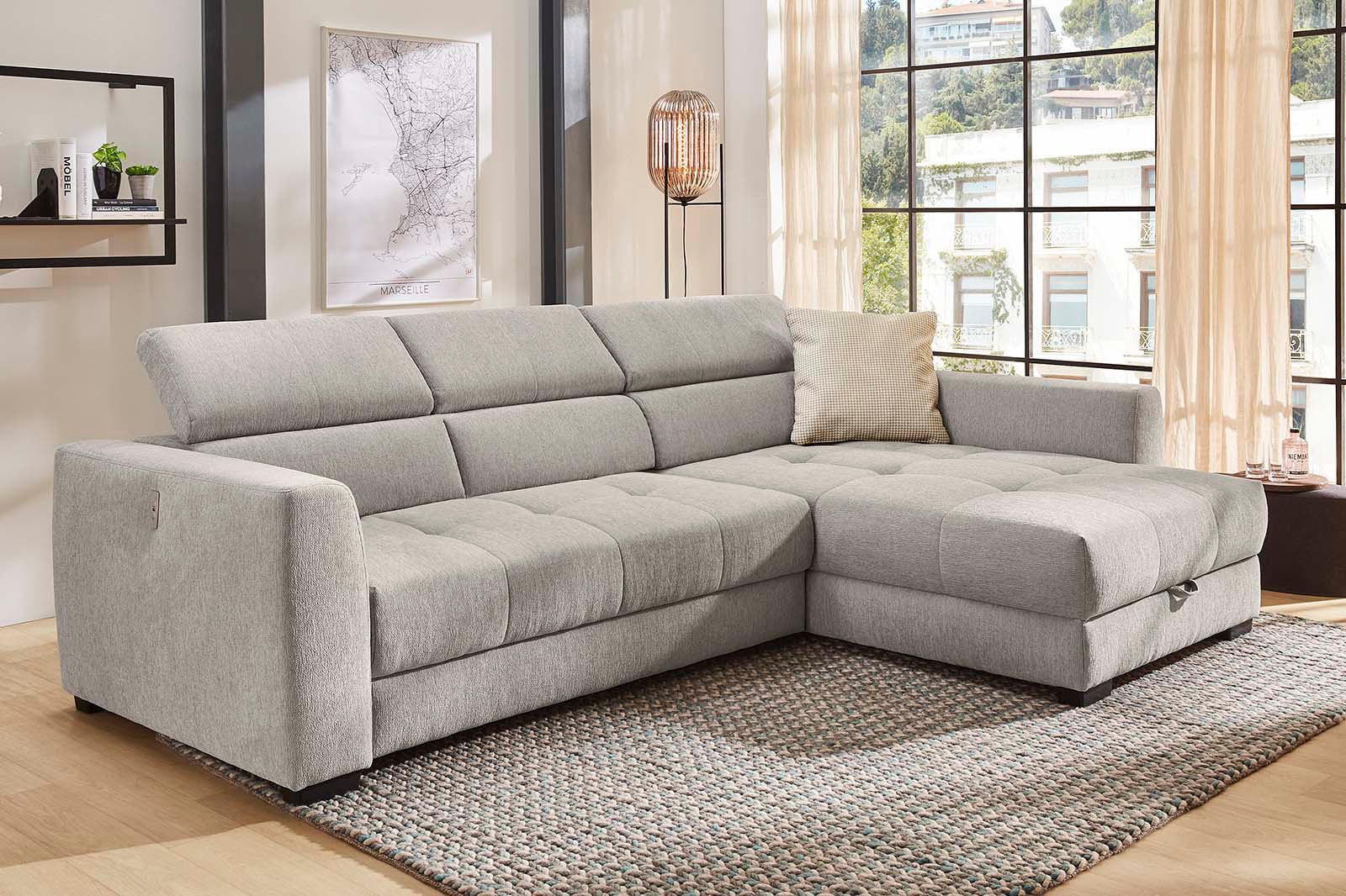 Jockenhöfer Gruppe Ecksofa »San Marino L-Form«, mit elektromotorischer Sitztiefenverstellung (ca. 30cm), Bettkasten