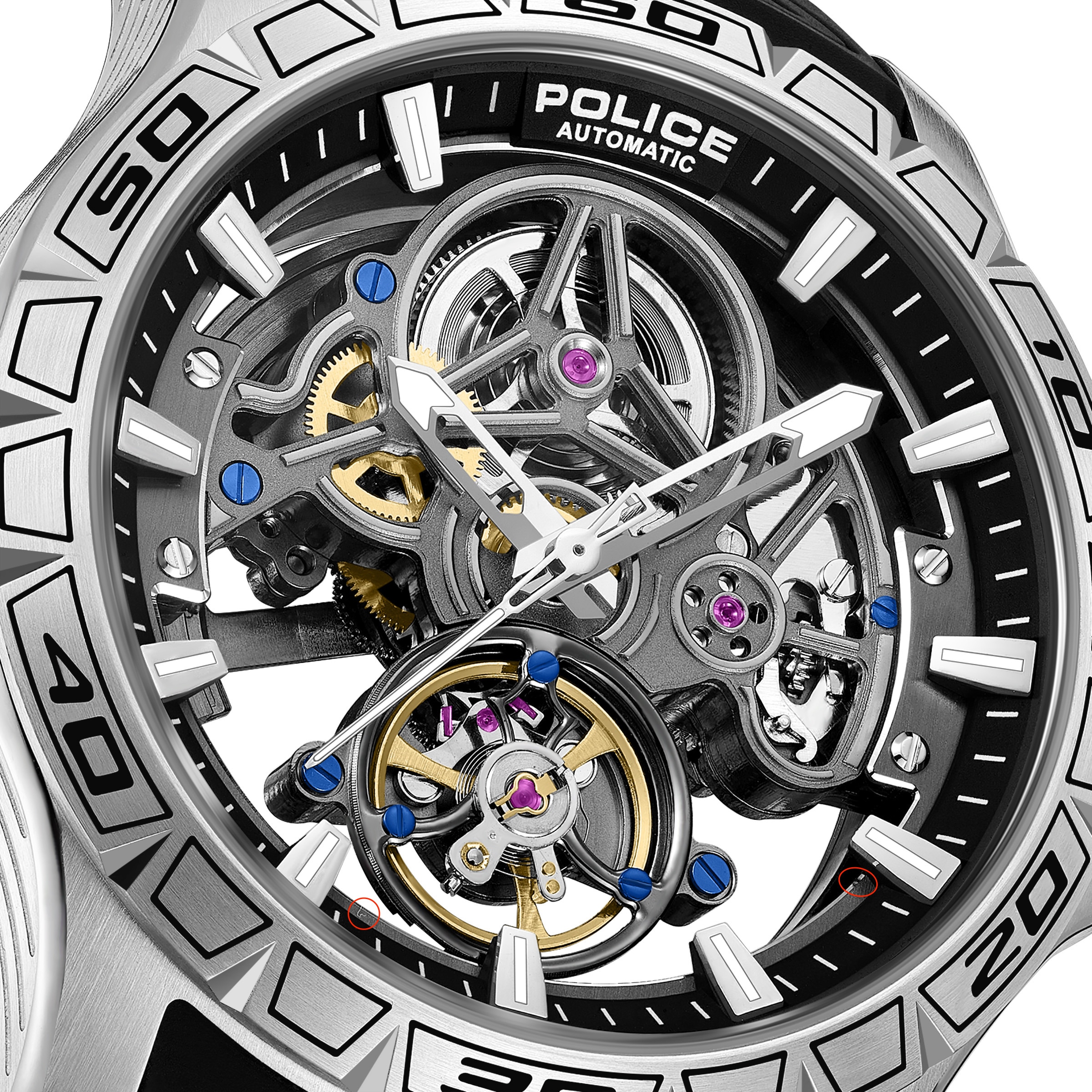 Police Automatikuhr »Spirit« Armbanduhr, Herrenuhr, Mechanische Uhr, Silikonarmband, analog