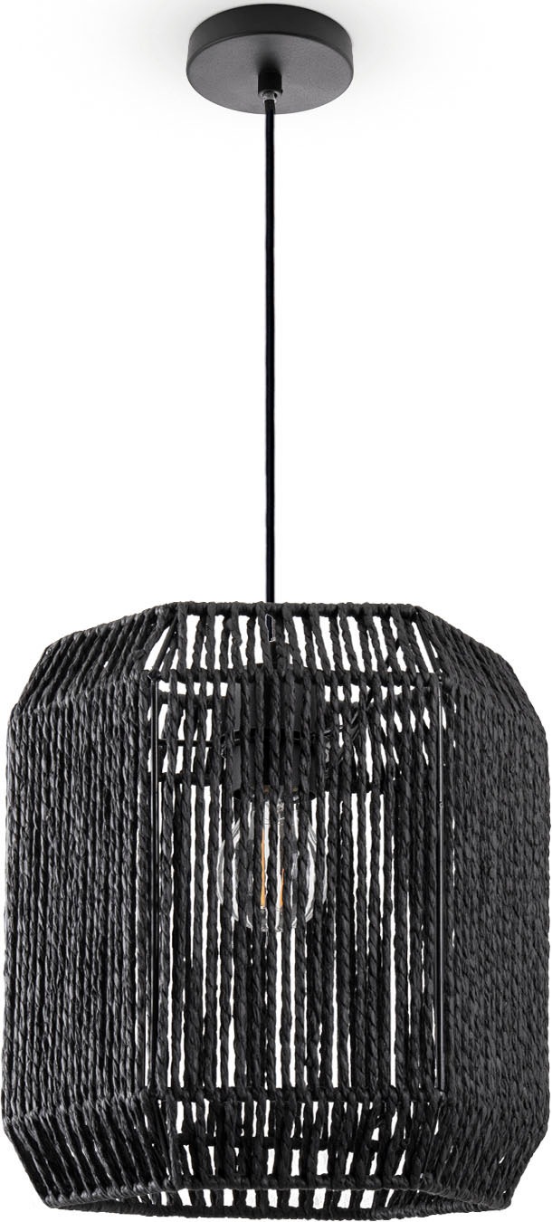 Paco Home Pendelleuchte »Hugo Pepe«, Leuchtmittel E27 | ohne Leuchtmittel, Wohnzimmer Esszimmer Rattan Optik Boho Schirm Papier Sechseckig