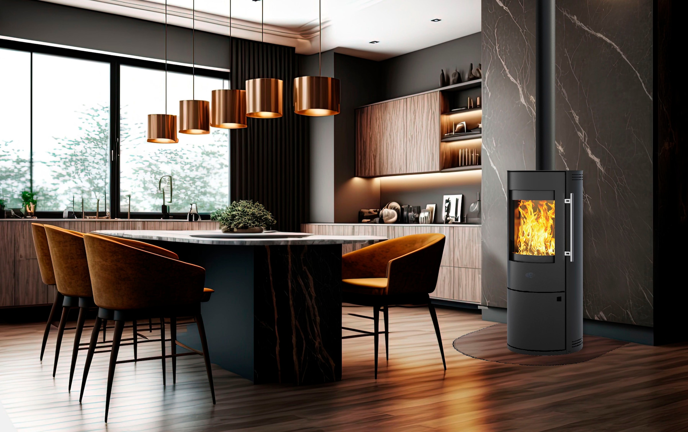 Firefix Kaminofen »»Neapel««, schwarz, revolutionäre Türverschlussautomatik