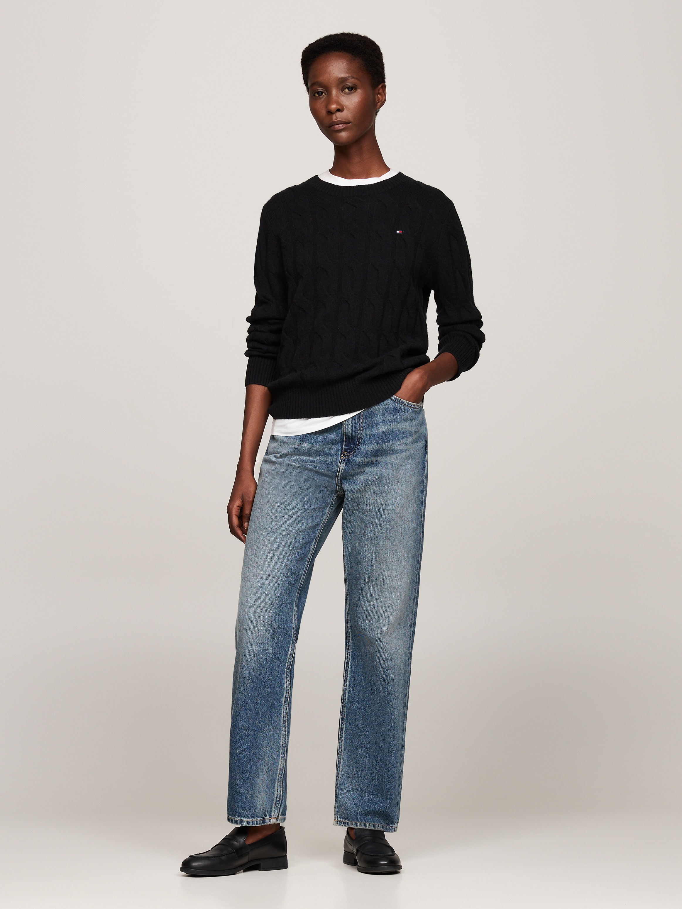 Tommy Hilfiger Strickpullover »SOFT WOOL CABLE C-NK«, mit Zopfmuster, aus reiner Wolle