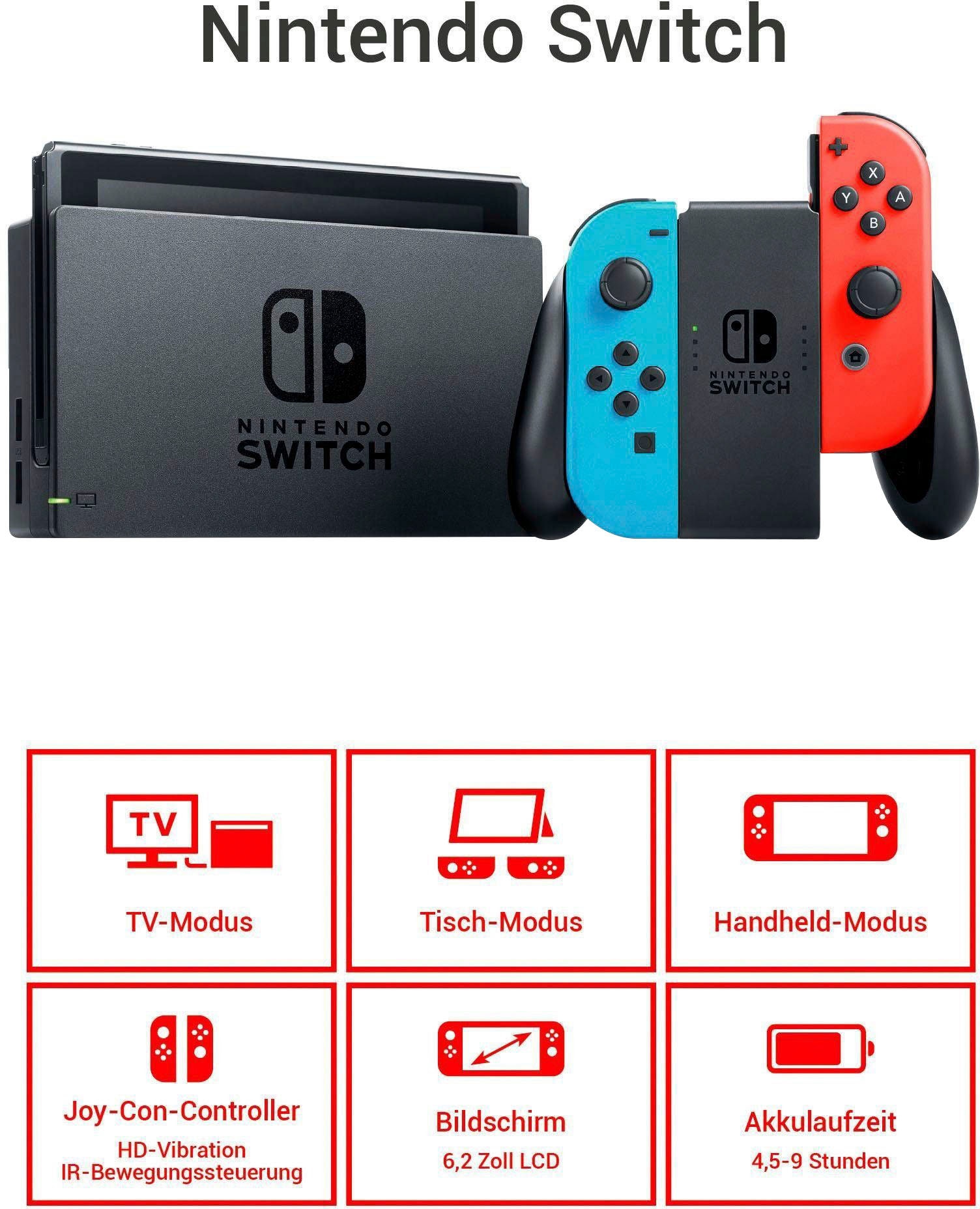 Nintendo Switch Konsolen-Set »Switch + Big Brain Academy: Kopf an Kopf«, Switch Neon-Rot/Neon-Blau inkl. Big Brain Academy