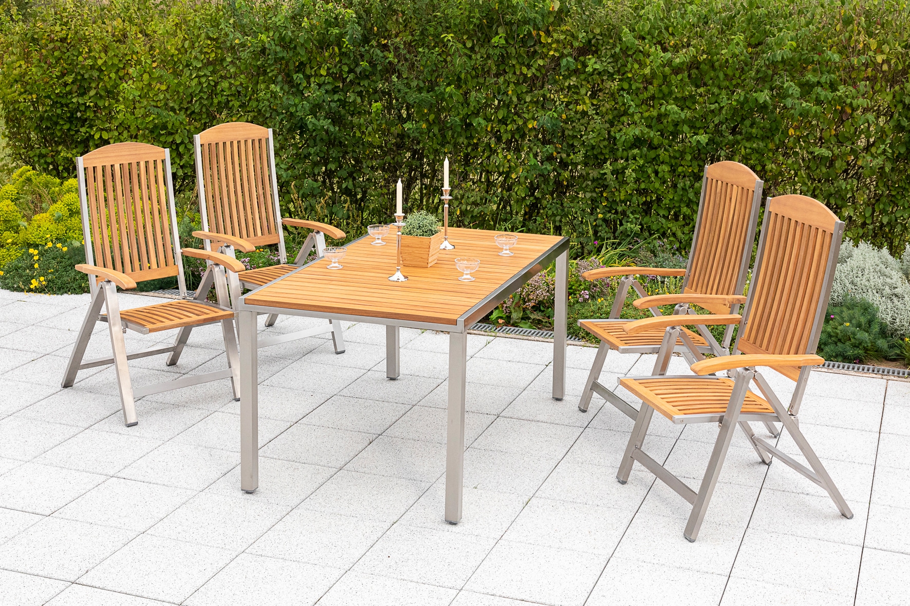 MERXX Garten-Essgruppe »Keros« 5 Stk. tlg. 4 Klappsessel mit Tisch günstig online kaufen