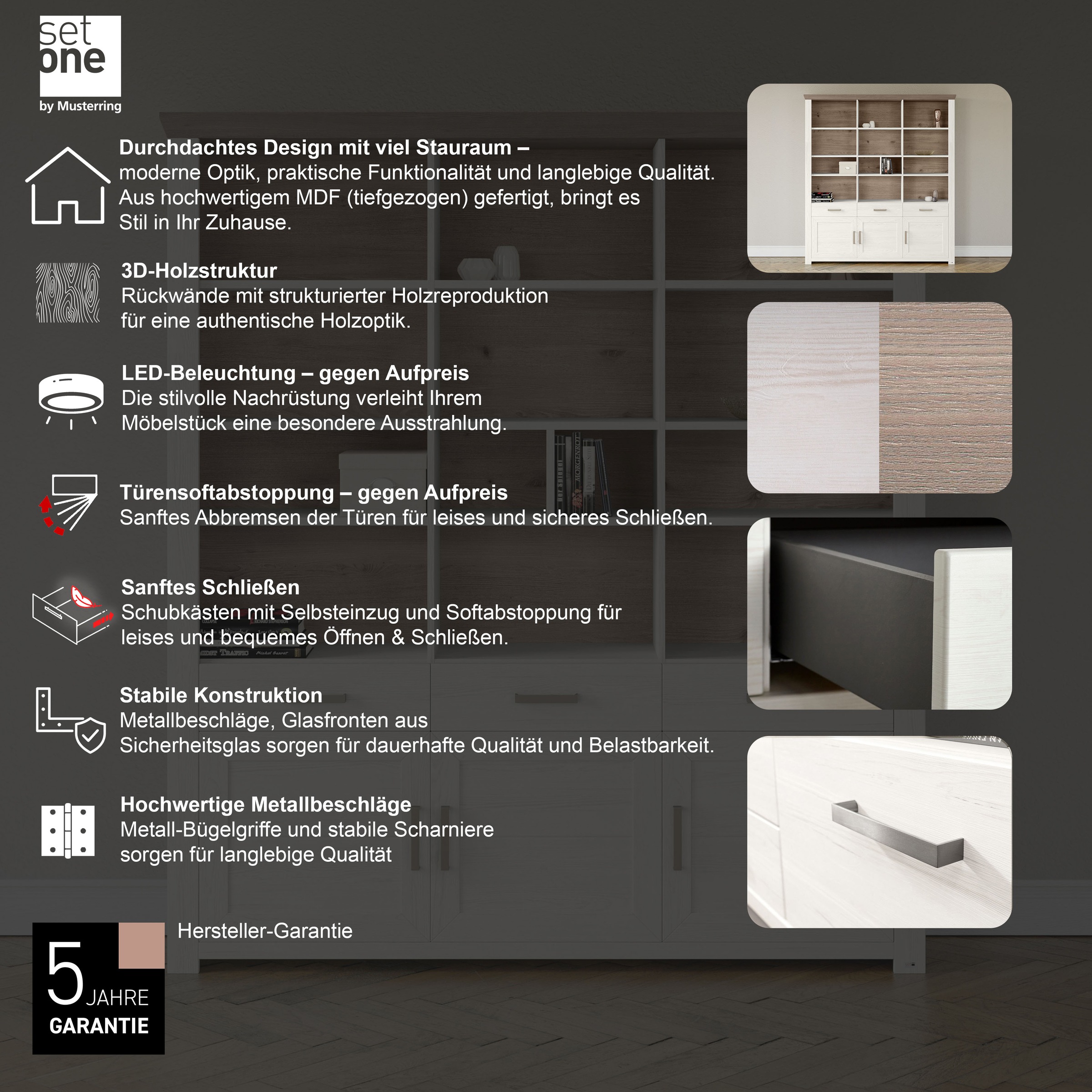 set one by Musterring Aktenregal »York«, offenes Design, wahlweise mit Beleuchtung, 3 Farben, Breite 184 cm