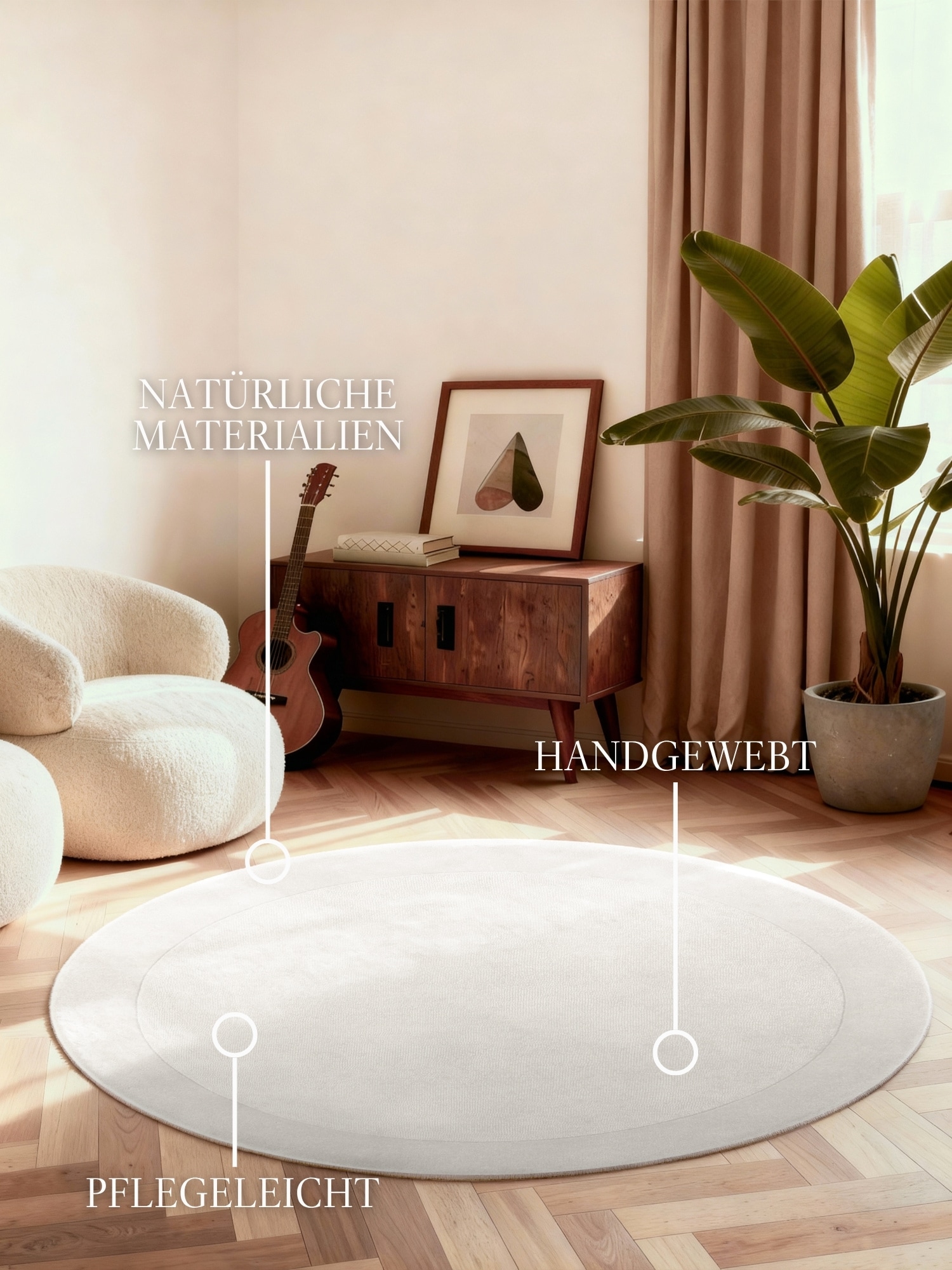 Villeroy & Boch Teppich »Wollteppich Kivi« rund 17 mm Höhe Handgewebt, Wolle, Bordüre, Einfarbig, Läufer, Wohnzimmer, Organisch