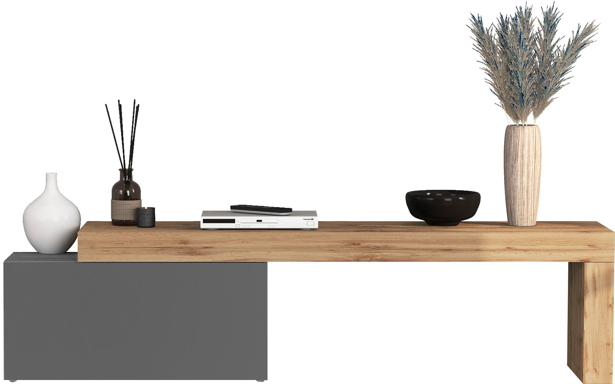 INOSIGN Lowboard »Chronos TV-Board, TV-Schrank« Breite verstellbar von 180 bis 260 cm, 1 Stk. tlg. Breite 220 cm TV-Board,Lowboard,1 Klappe und ein L-Förmiger Aufsatz