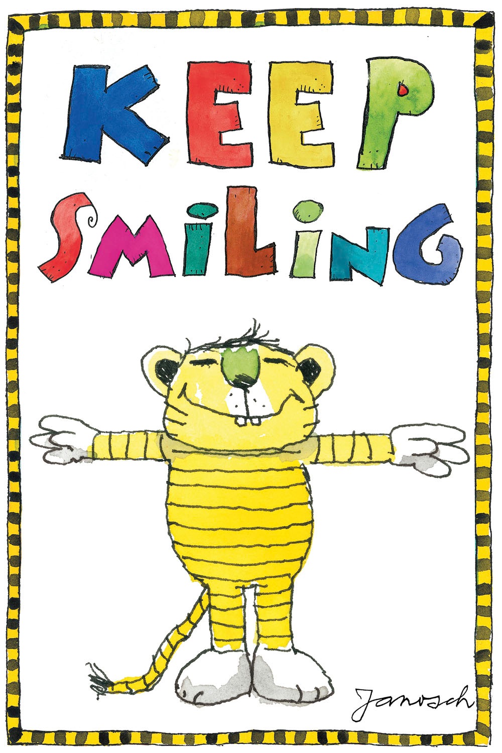 LuckyLinde Leinwandbild »Der kleine Tiger - Keep Smiling« Ente | Enten | Figuren | Filmfiguren | Motivationsbilder | Schriftzug | Sprüche | Tiere | Tiger | little star 1 Stk. tlg. Exklusive JANOSCH Kindermotive