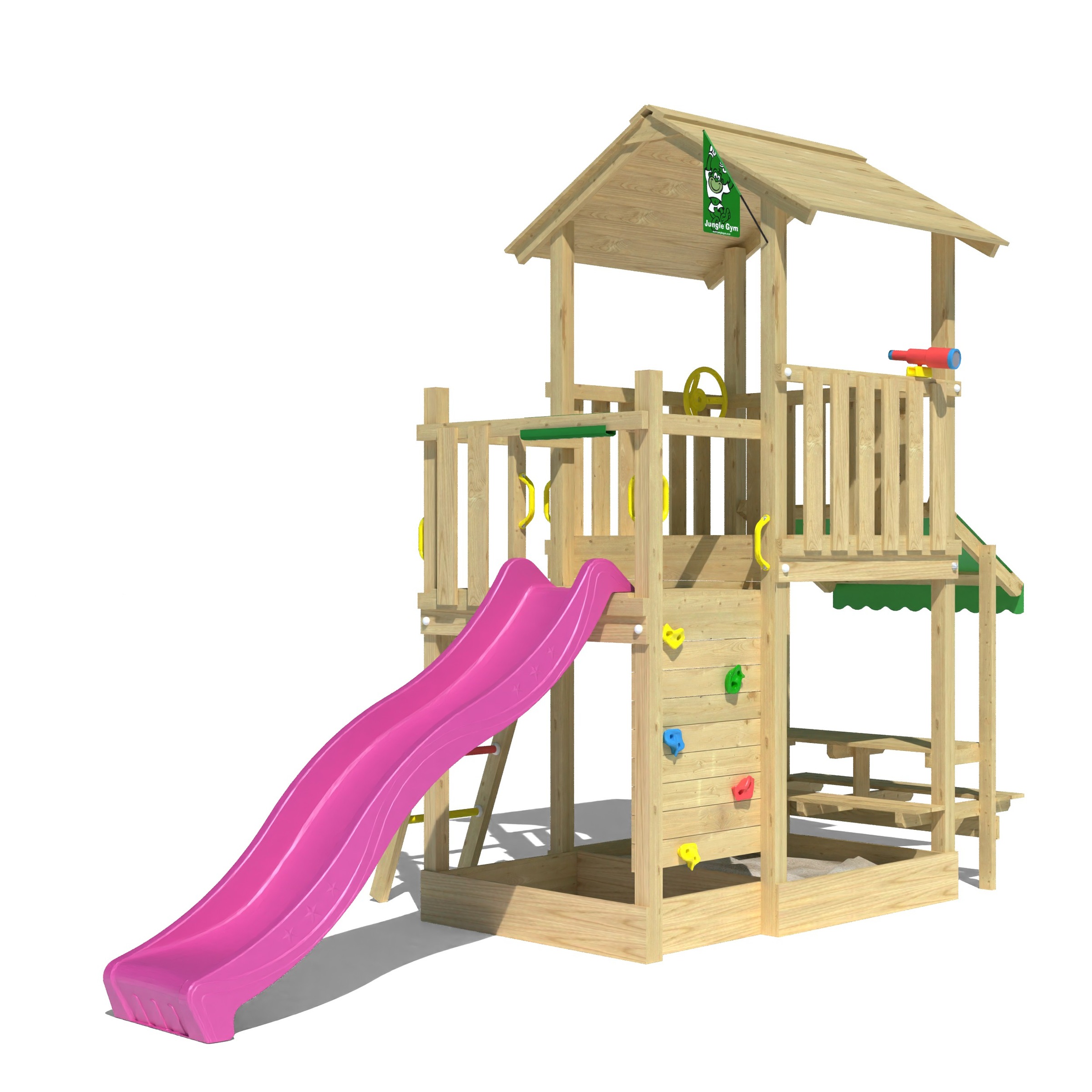 JUNGLE GYM Spielturm »Keep« Spielanlage mit Mini Market und Rutsche mit Wasseranschluss fuchsia